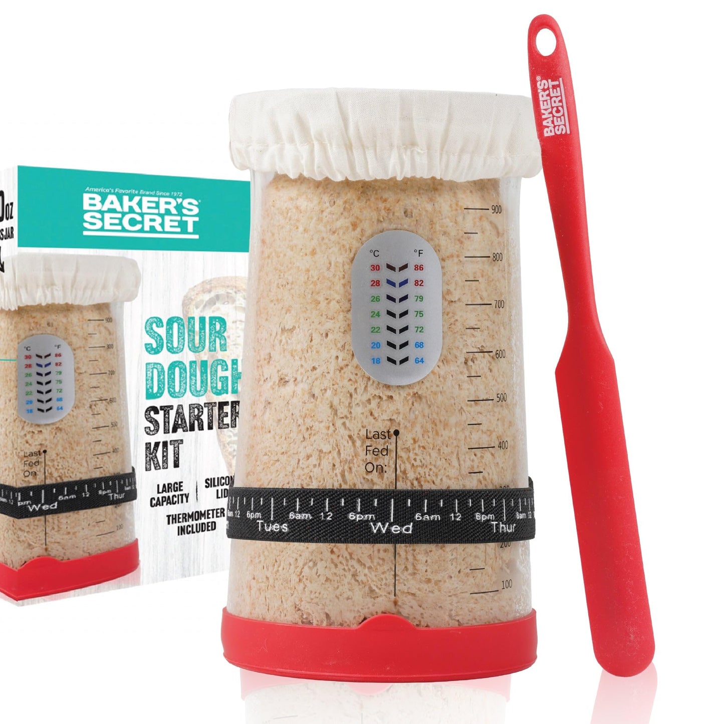 Baker's Secret Pro Sourdough Bread Starter Kit - 40 oz Large Capacity Sourdough Starter Jar with 5 unique features for the perfect sour dough bread & sourdough starter kit - sourdough supplies