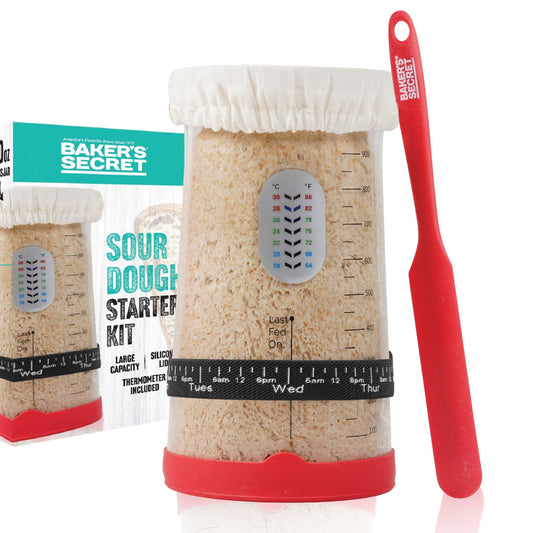 Baker's Secret Pro Sourdough Bread Starter Kit - 40 oz Large Capacity Sourdough Starter Jar with 5 unique features for the perfect sour dough bread & sourdough starter kit - sourdough supplies