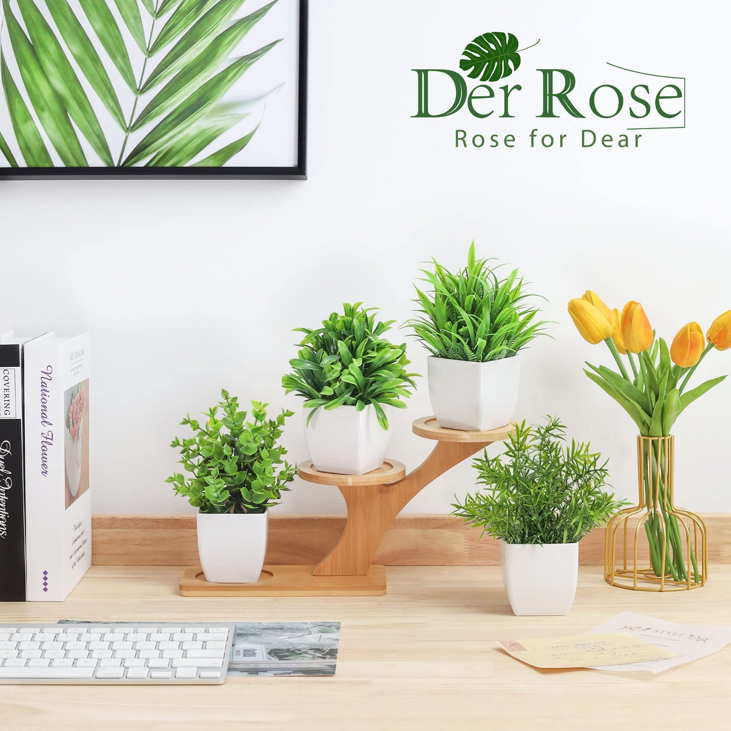 Der Rose Bundle of 4 Packs Small Fake Plants and Set of 6 Succulents Plants Artificial in Pots for Bedroom Aesthetic Living Room Office Shelf Bathroom Decor