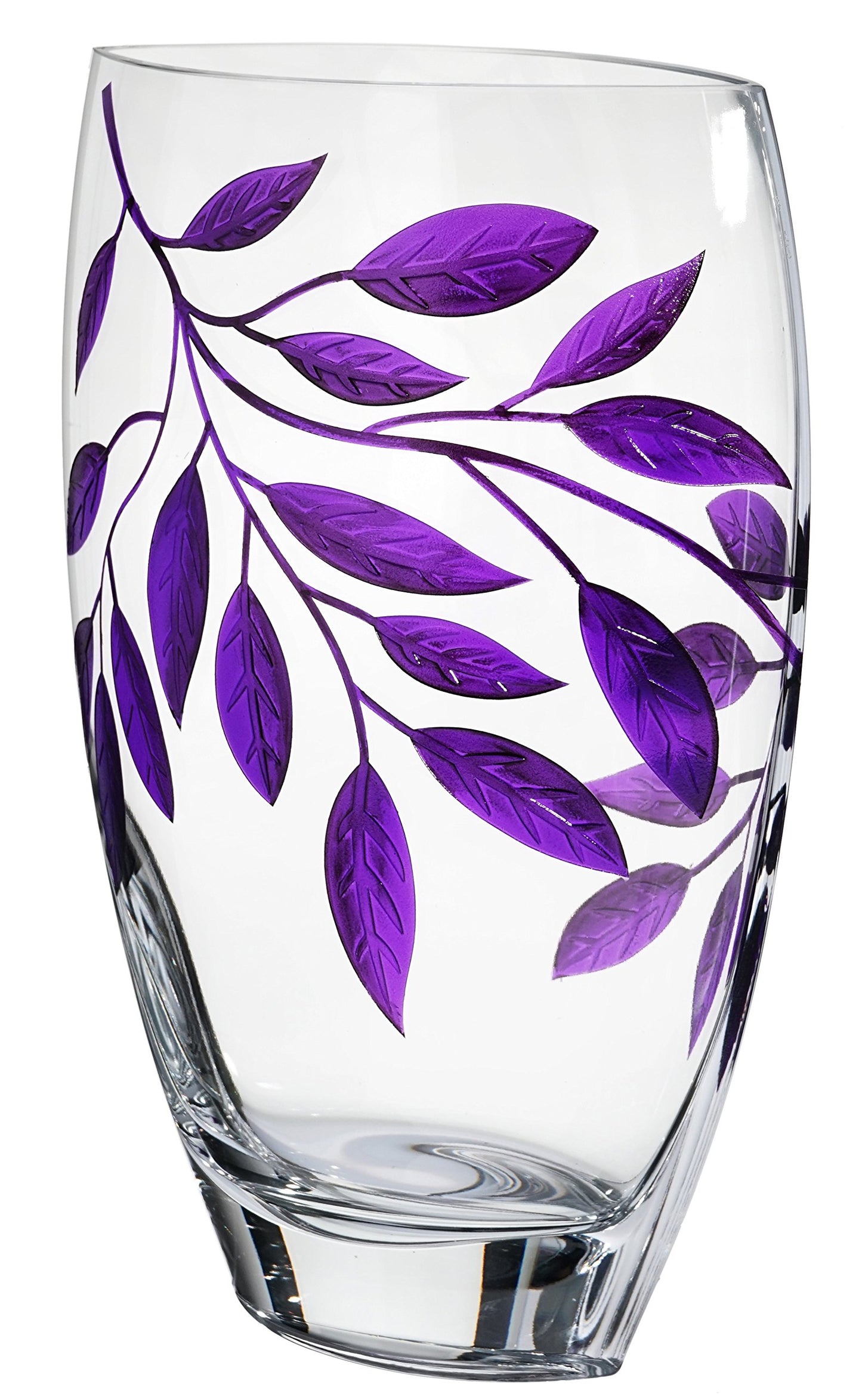 Large Hand Blown Glass Vase 30 cm - Purple Leaves Decor