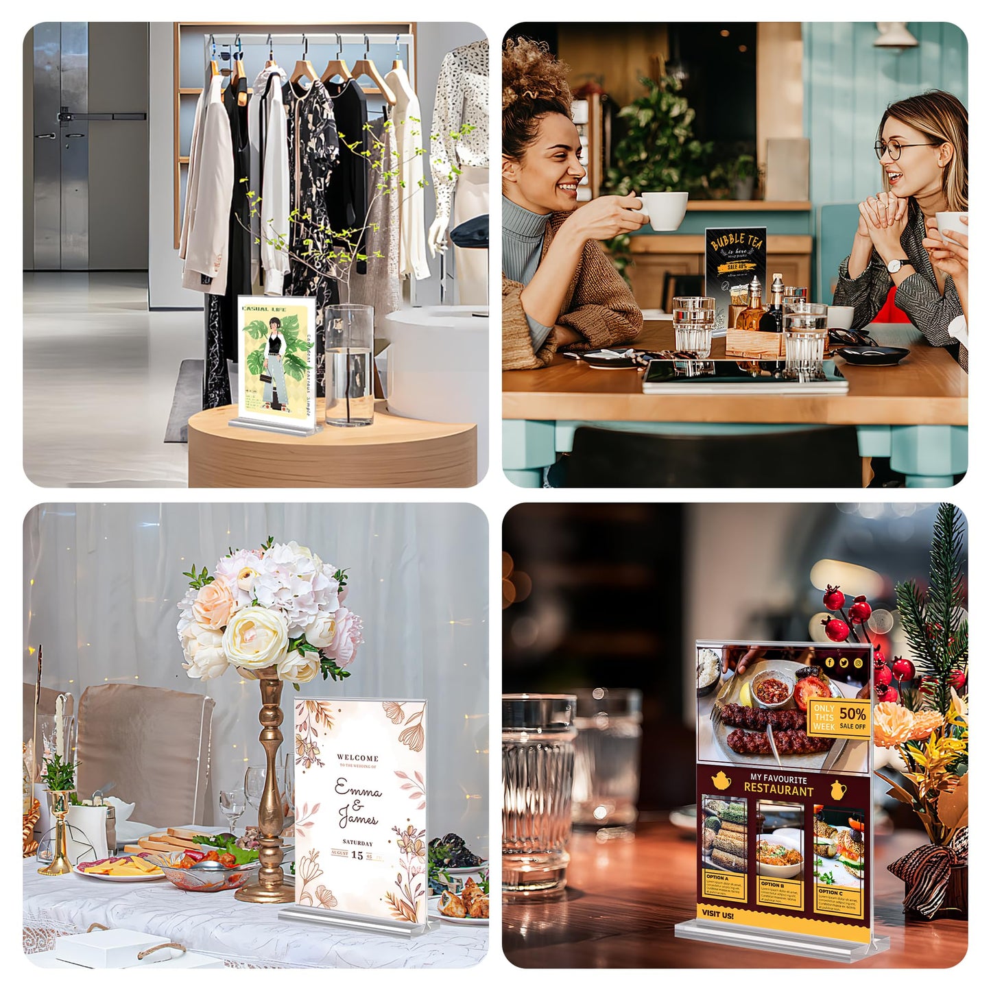 12 Pack Acrylic Sign Holder 5 x 7, Double-Sided Clear Sign Holder Plastic Stands for Display, T Shape Acrylic Table Sign Stands for Office Store Restaurants Wedding Party Decoration