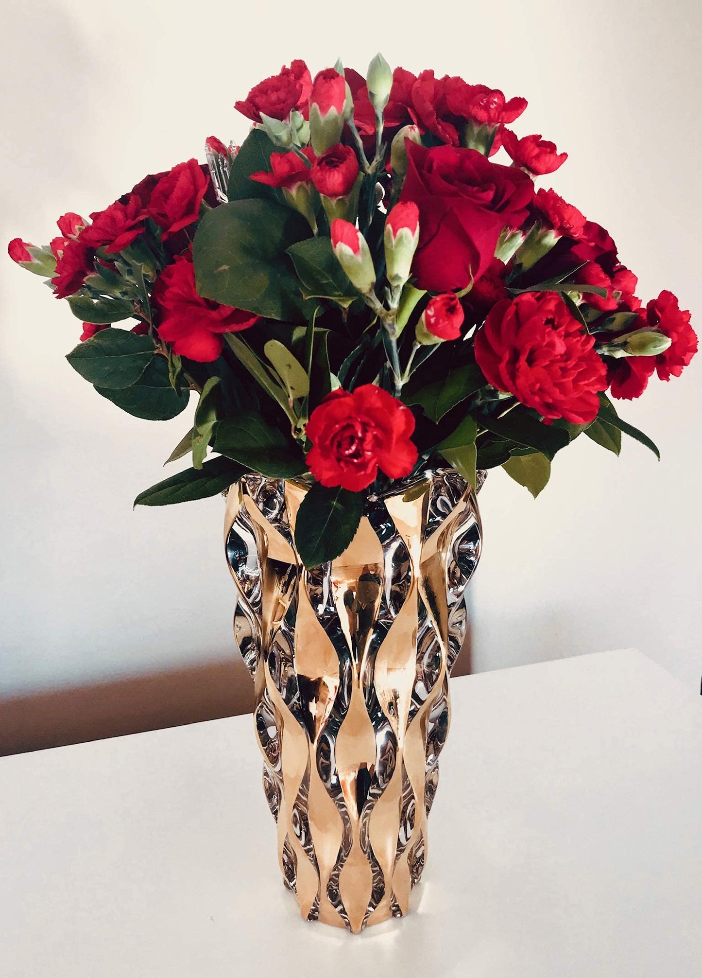 Symphony Crystal Glass Flower Vase | Handmade Luxurious Bohemian Home Decor | European Design | 12" tall Gold