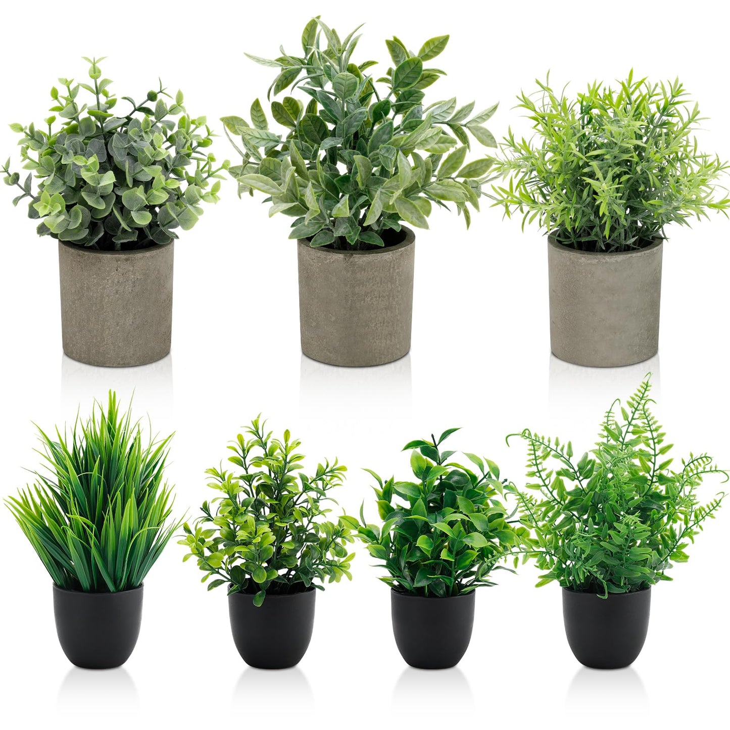 AUUGUU Artificial Potted Plants Faux Greenery in Cement Pots for Shelf, Bookshelf, Office or Home Decor, Small Decorative Fake Plants for Modern Indoor Display