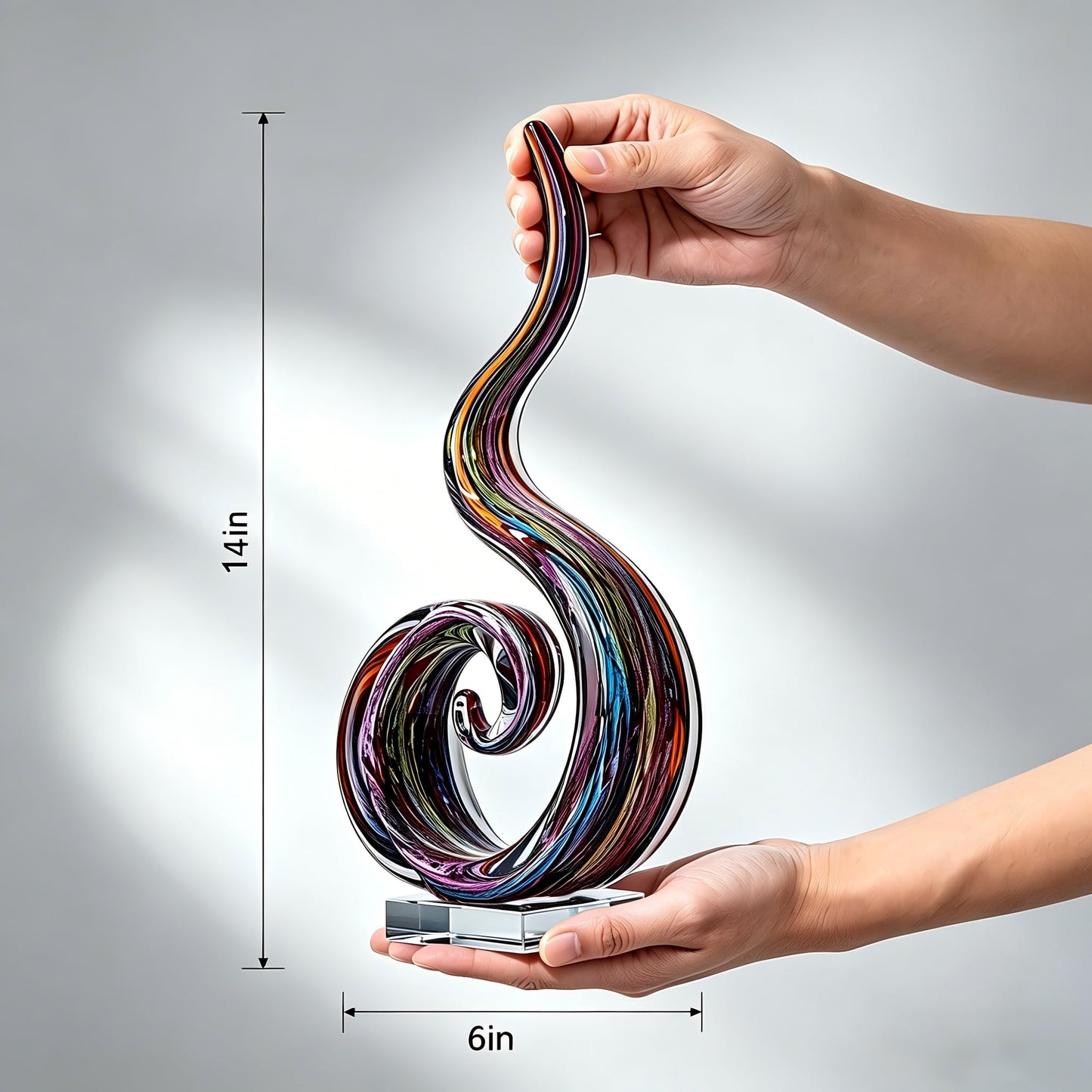LLAVVD 14in Hand Blown Murano Style Spiral Flame Glass Sculpture