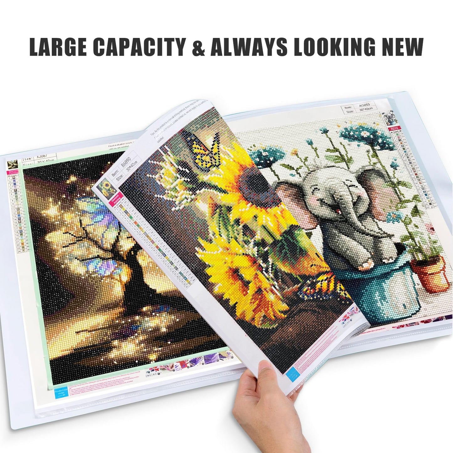 ZFCLXX Diamond Art Storage Book with Accessories Painting Storage for Diamond Painting Kits, Tools & Supplies Album 22x16.4inch Art Collection Binder Book A2 Folder 50x40cm(White）