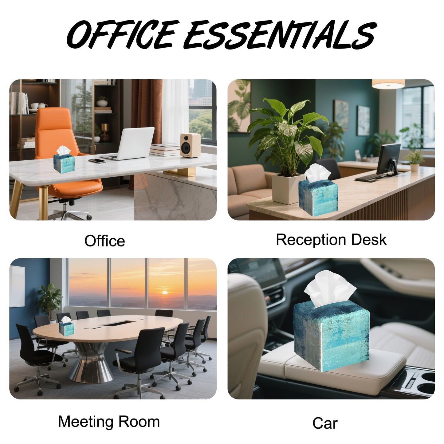 Abstract Turquoise Grey Art Tissue Box Cover,PU Leather Tissue Box Holder Square,Modern Home Decoration for Bathroom Living Room Kitchen Office Car,5.2"×5.2"×5.2"