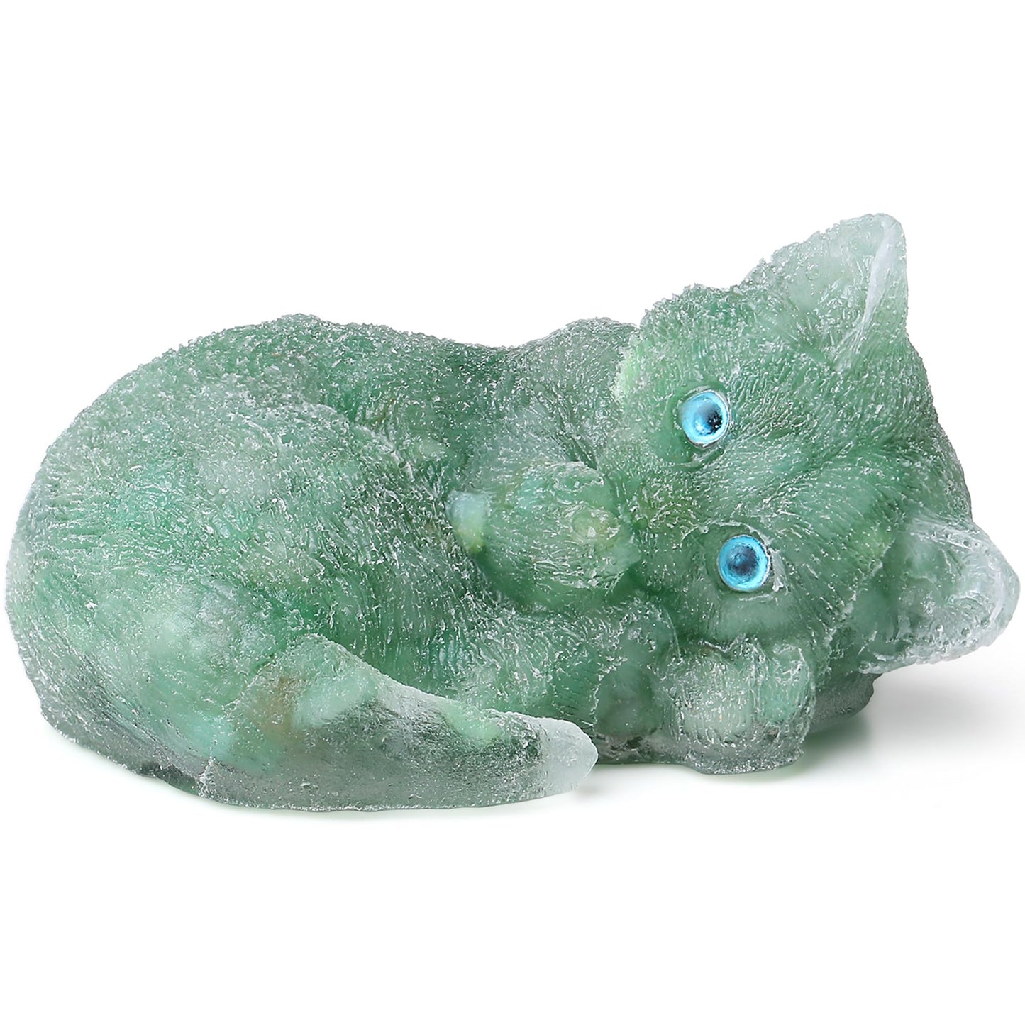 ZHIYUXI 3" Green Aventurine Cat Figurines Sleeping Green Cat Statue Decor Gemstones Healing Crystals Reiki Energy Balance Room Decor