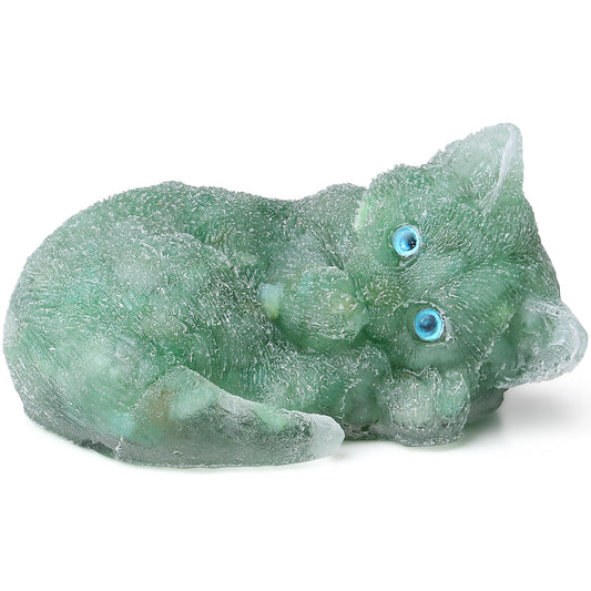 ZHIYUXI 3" Green Aventurine Cat Figurines Sleeping Green Cat Statue Decor Gemstones Healing Crystals Reiki Energy Balance Room Decor