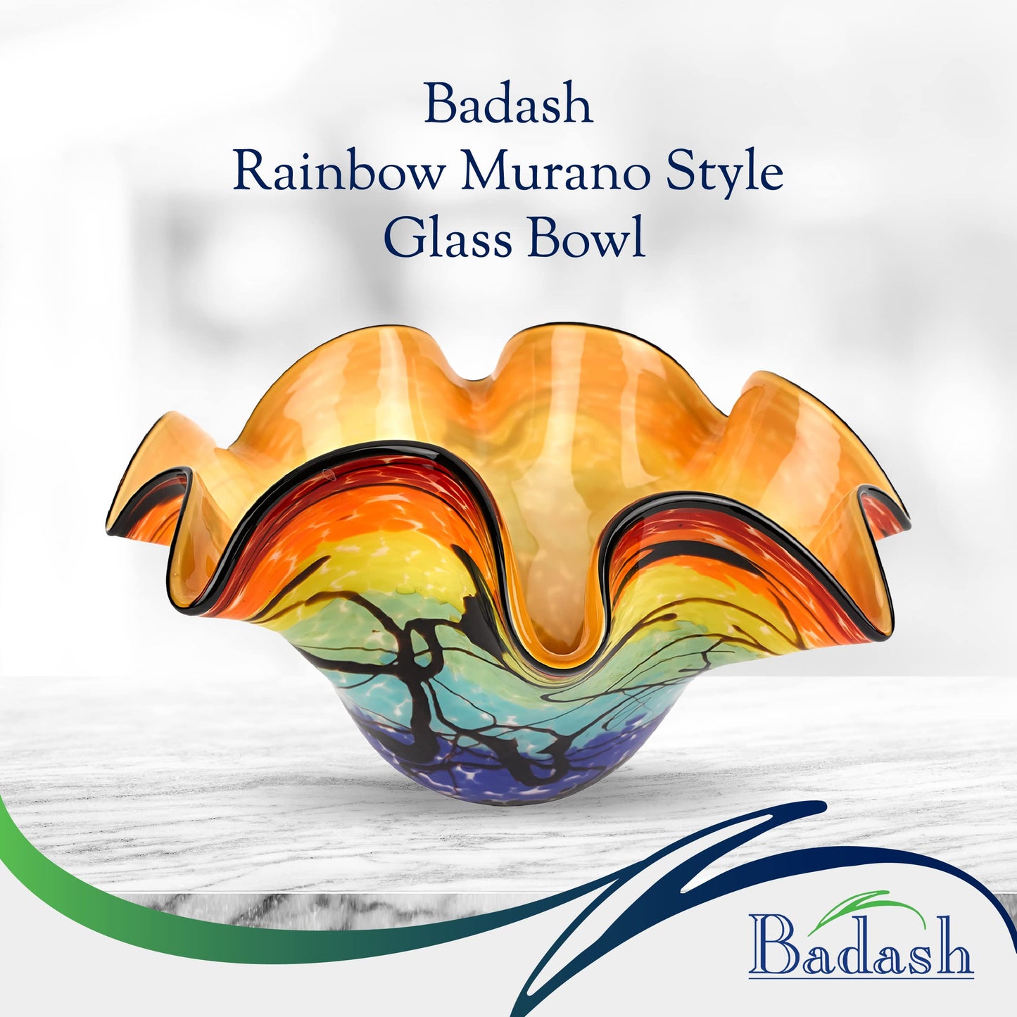 Badash Allura Murano-Style Art Glass Centerpiece Bowl 15 Inch