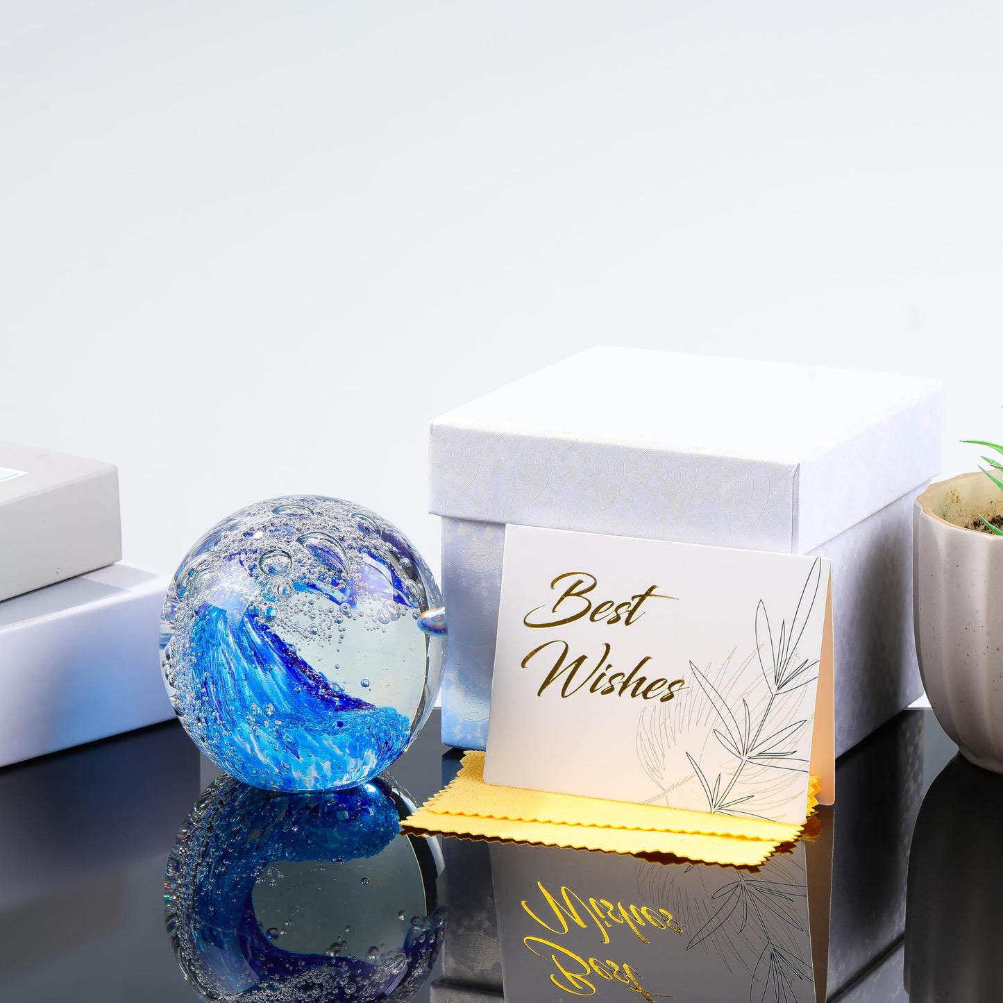 Qianwei Ocean Waves Hand Blown Glass Decor Crystal Ball Sea Figurines Gifts