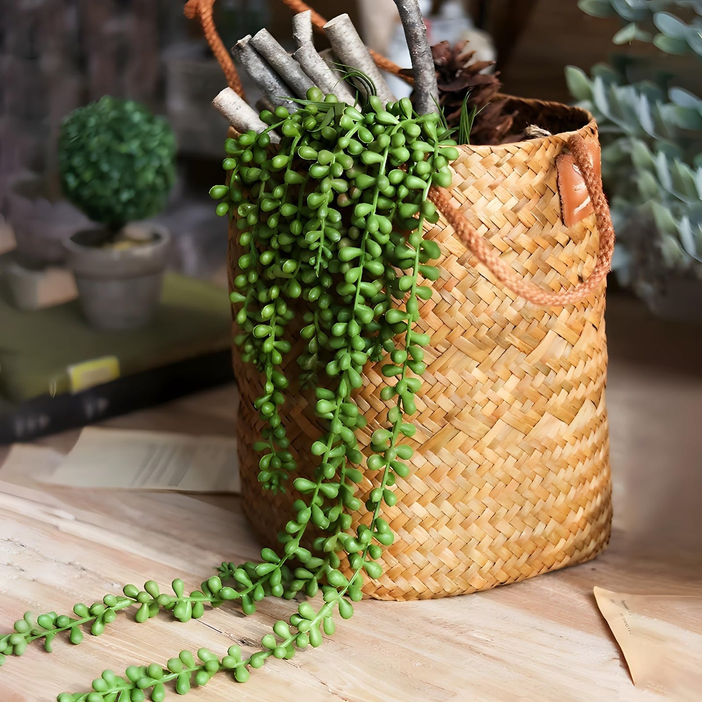 Amore Florals 6 Pcs Succulents Plants Artificial Hanging Plants-String of Pearls Faux Greenery,Fake Succulents Hanging Plant for Home Backdrop Garden Indoor/Outdoor Wall Decor