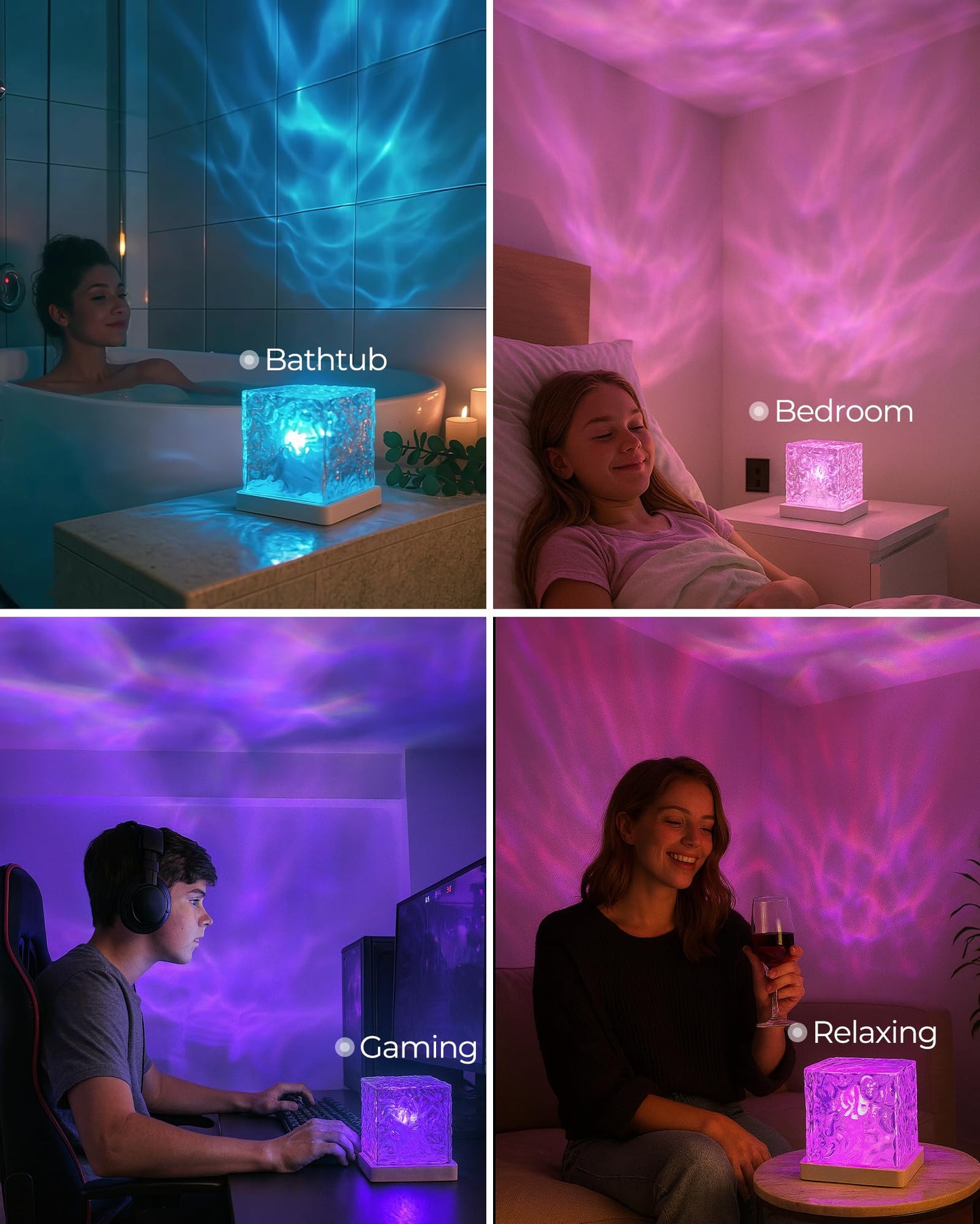 Rechargeable Shower Light No Wiring, 16 Color Changing Ocean Wave Lamp Projector, Waterproof Shower Mood Light Cube with Remote, Bathroom Mood Lighting, Bathtub Lights for Relaxing Spa, Bath, Bedroom