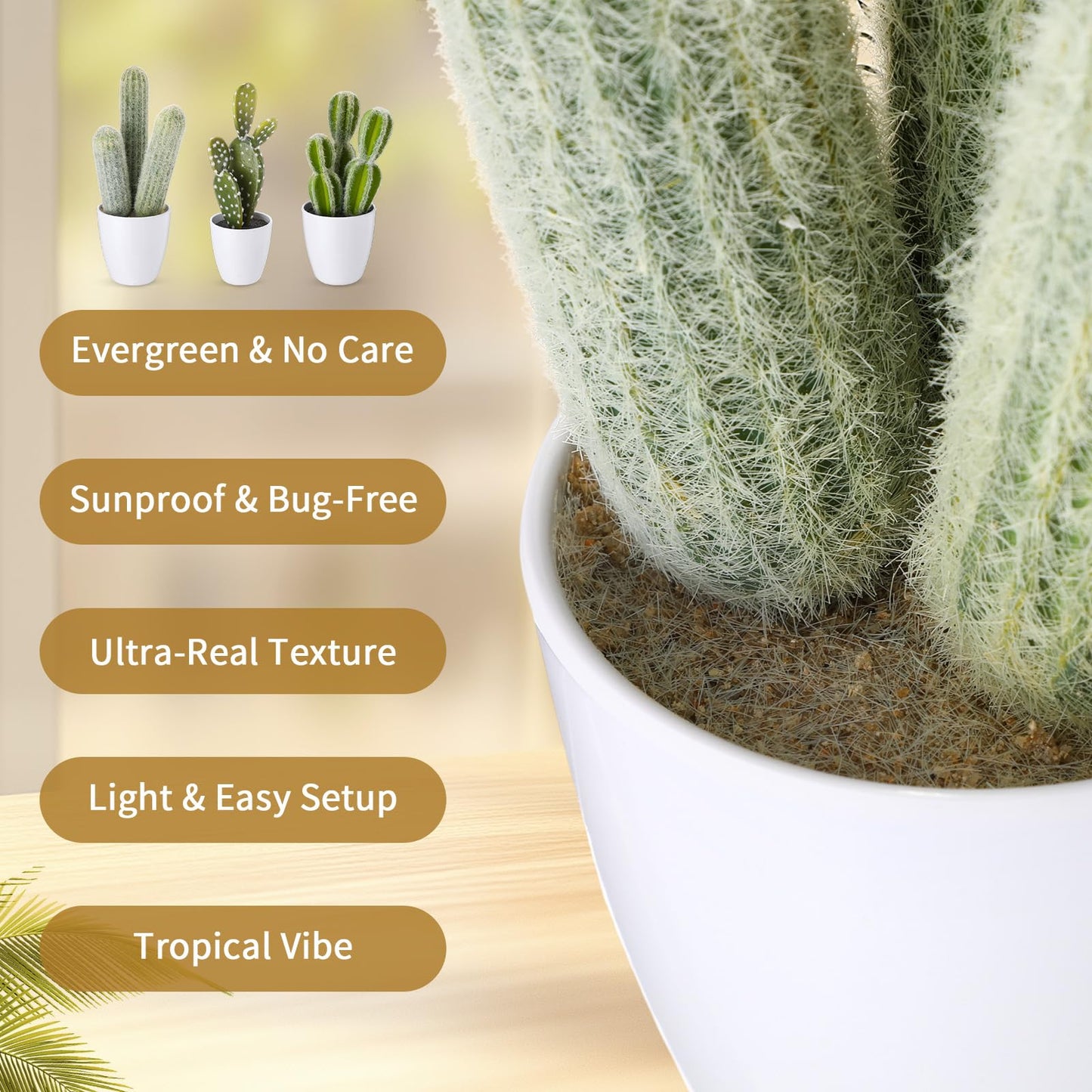 Rivvlive 3 Pcs Artificial Cactus Plants 9-11'' Fake Cactus Potted Decor No Maintenance Faux Succulent Cacti Nordic Style Decor for Home Office Desk Shelf Living Room Indoor Housewarming Gifts