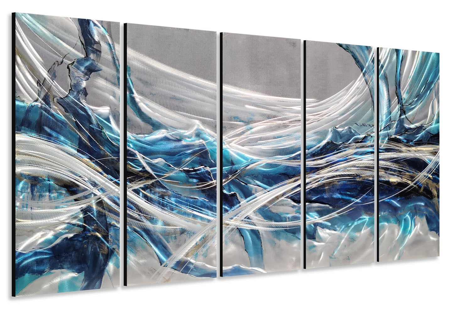 Yihui Arts Large 3D Hand Crafted Abstract Blue Aluminum Metal Wall Art for Bathroom, Kitchen, Dinning Decor