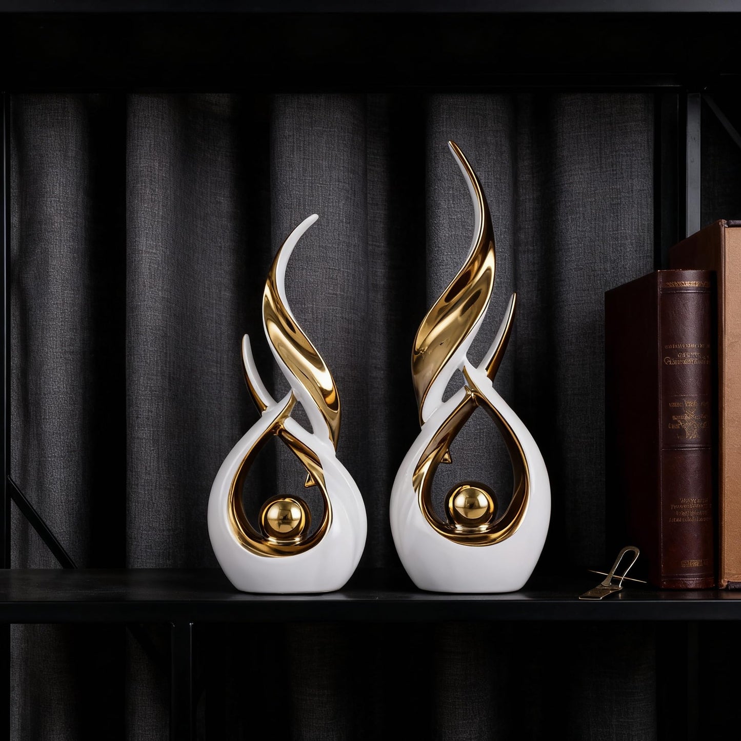 2-Piece Abstract White and Gold Home Decor, Ceramic Abstract Sculpture, Modern Art Piece, Suitable for Room Coffee Table Countertops, Office Bookshelves, Dining Table Centers, Entryway Decor.