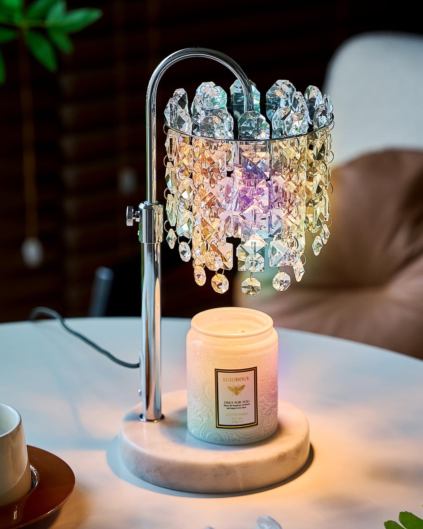Candle Warmer Lamp with Timer & Dimmable Crystals Candle Lamp Warmer with RGB Mode, Adjustable Height Electric Candle Warmer with 3 Bulbs for Women Mom House Warming Gifts New Home Room Decor