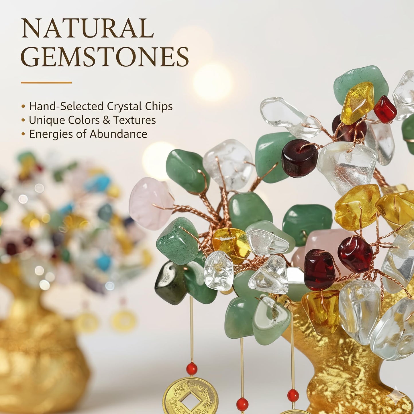 LinkWheres 7 Chakra Crystal Money Tree - Tree of Life Feng Shui Wealth Decor - Golden Money Bag Bonsai - Multi Gemstone Lucky Statue for Home Office (5.5 Inch)