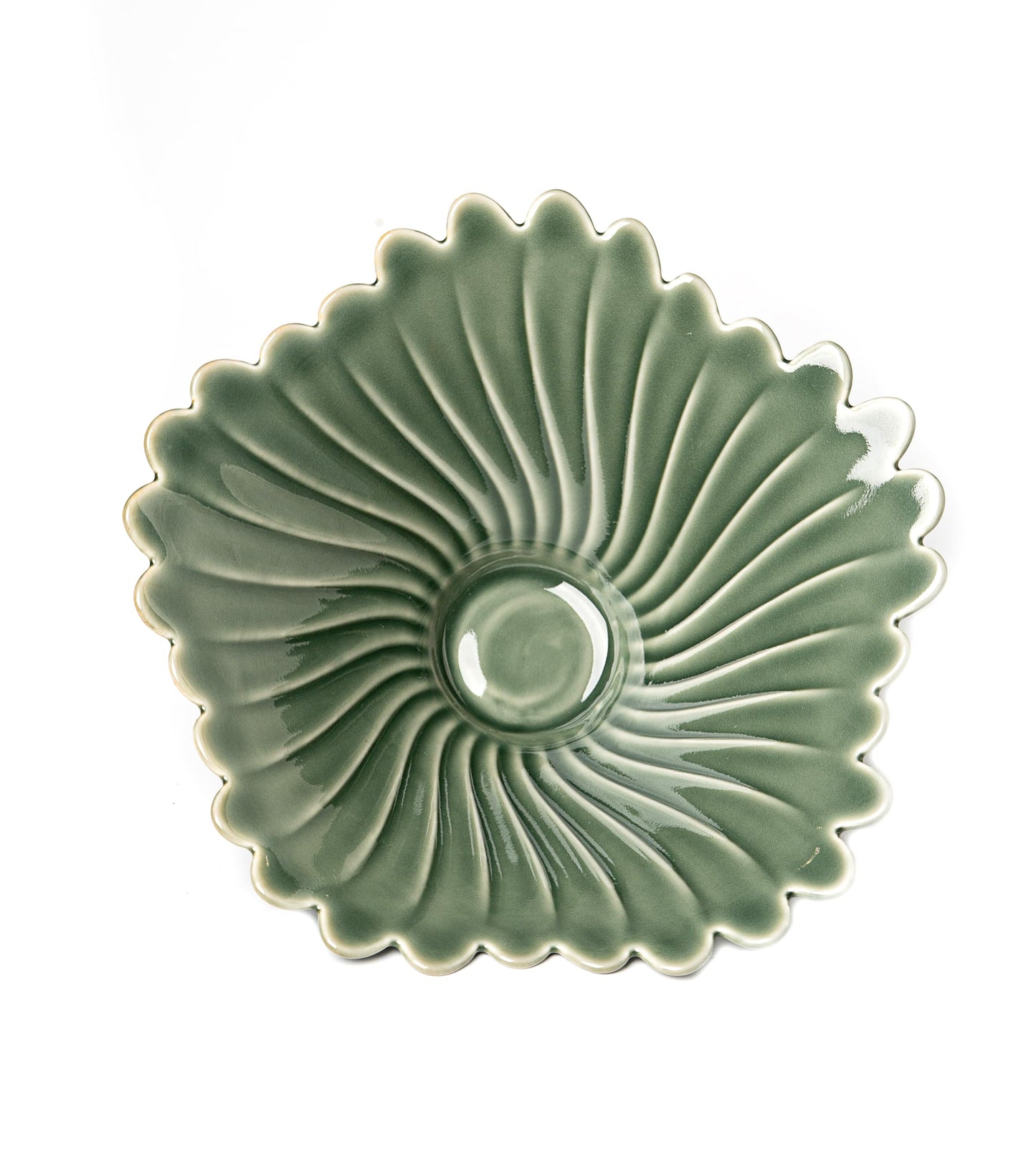 Modern Fruit Bowl - 9" Ceramic, Green, Kitchen Counter Decorative Bowl