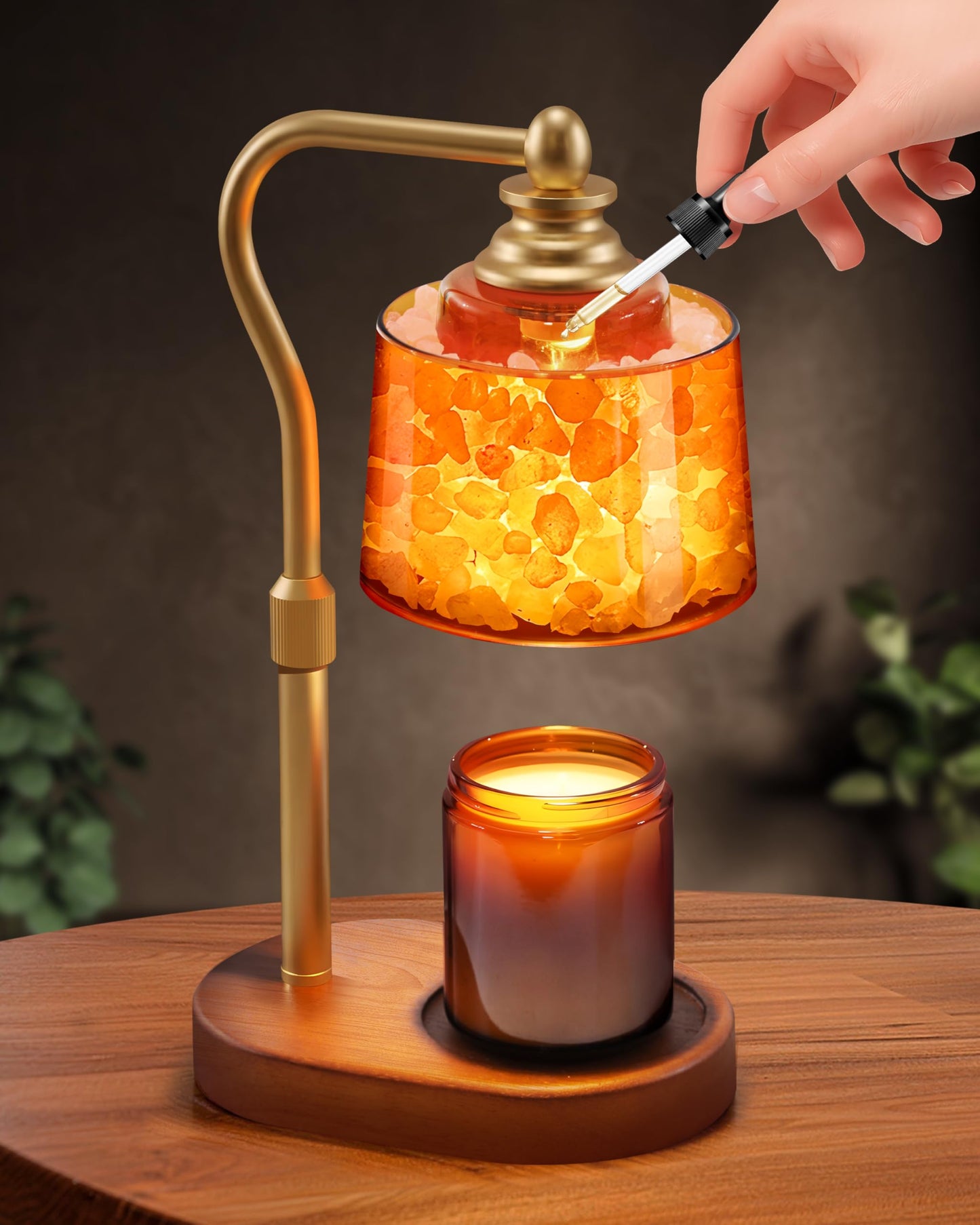 CaHomet 3-in-1 Candle Warmer Lamp with Timer Dimmable, Himalayan Salt Lamp & Passive Diffuser, Gifts for Women, House Warming Gifts, Wax Melt Warmer for Jar Candles (Gold)