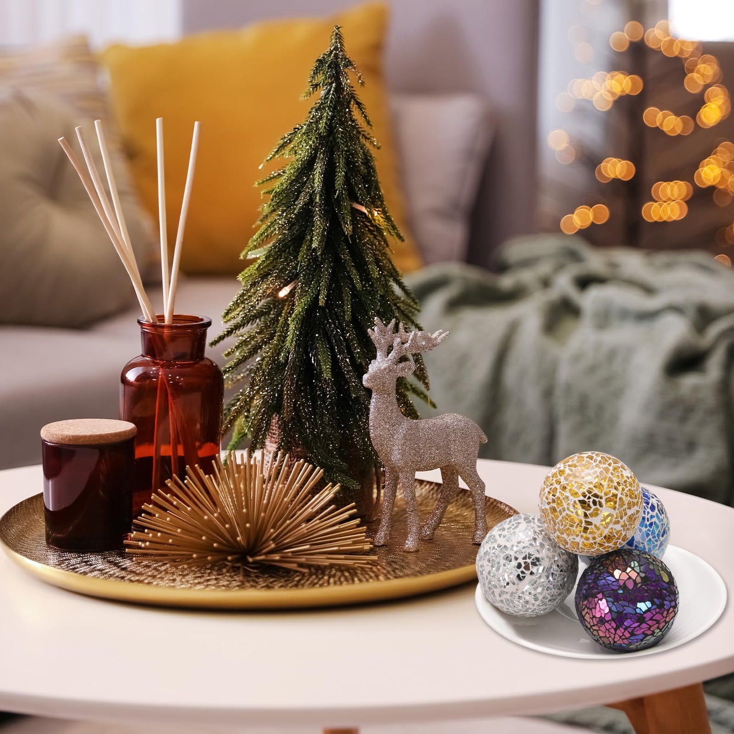 UXCELL 3 Pcs Decorative Glass Orbs 2.36 Inch Centerpiece Balls for Decor, Deep Light Blue