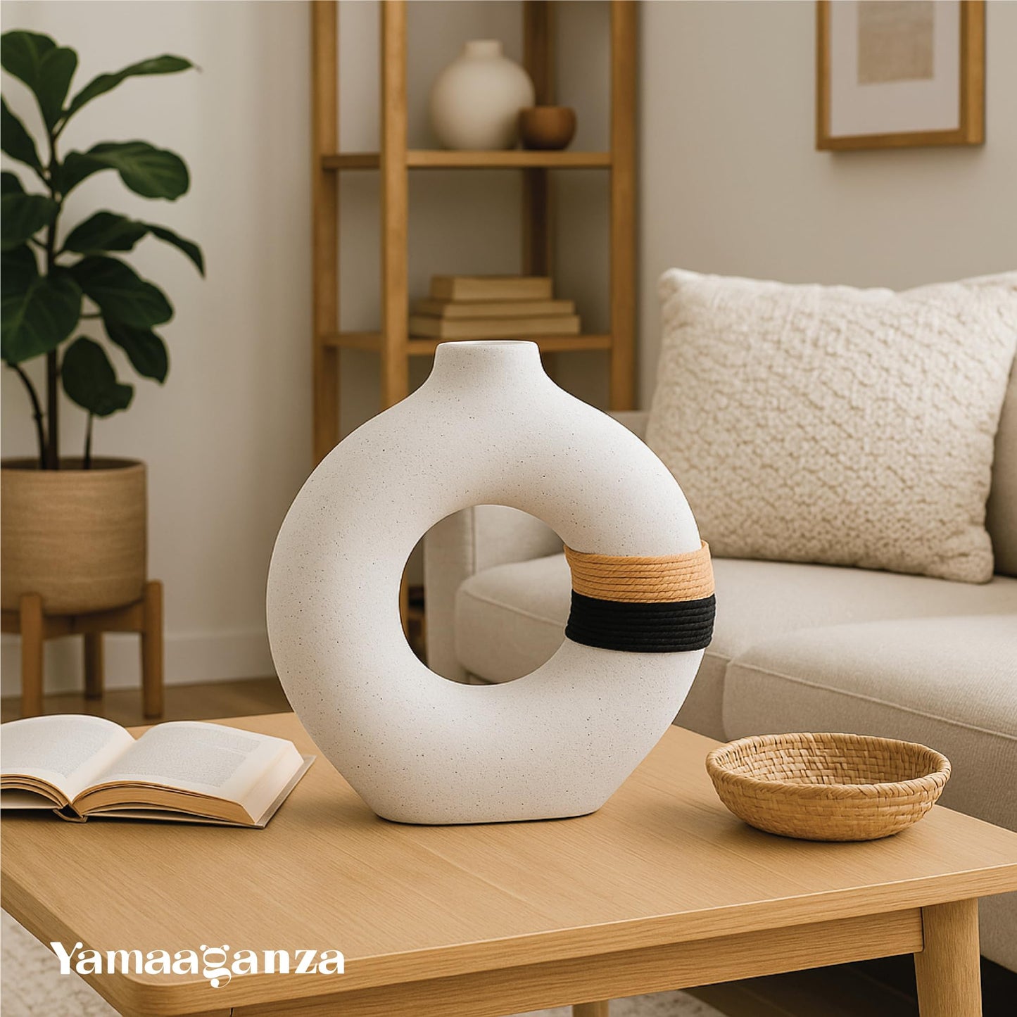 Decorative Modern Donut Shape Ceramic Vase, 1 Vase Included, Size M