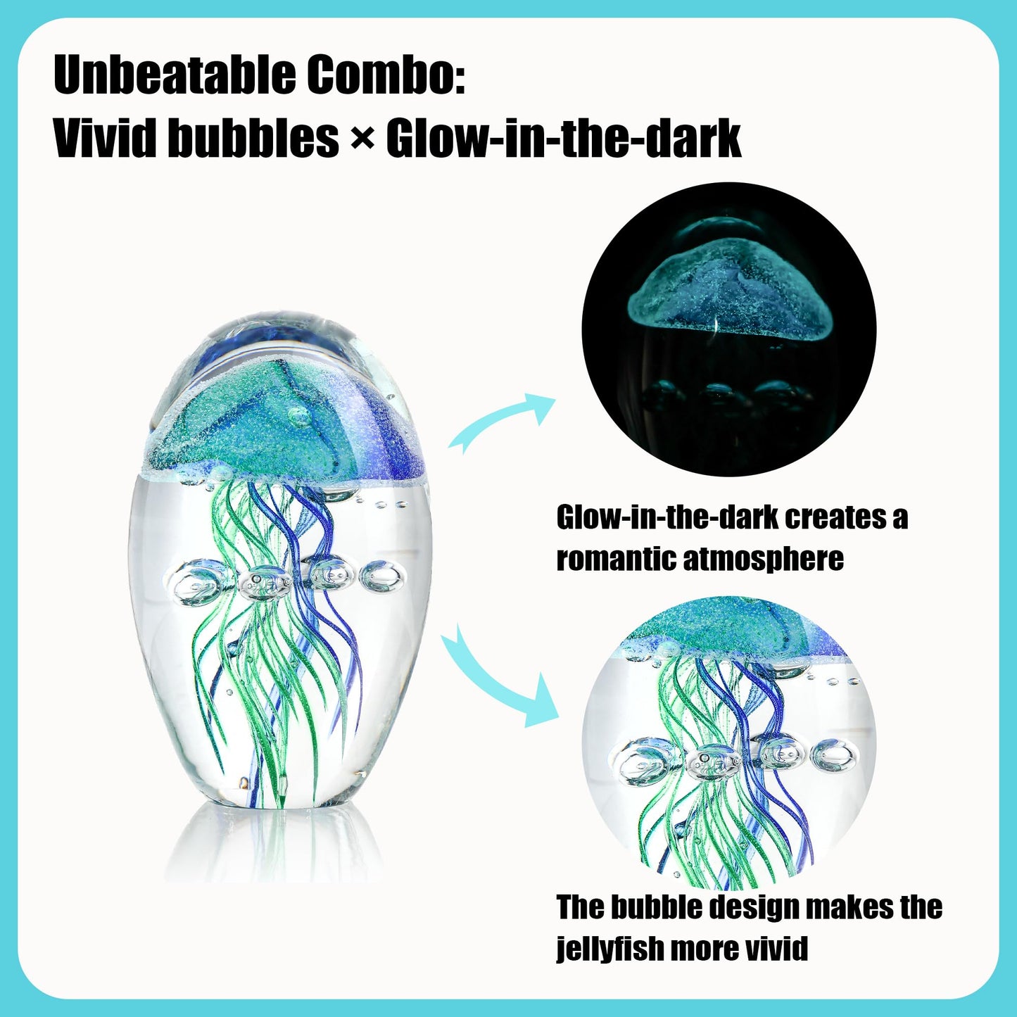 QFkris Hand Blown Glass Jellyfish Paperweight, 3.8" Jellyfish in Glass Decoration, Jelly Fish Figurine Art Decor, for Women