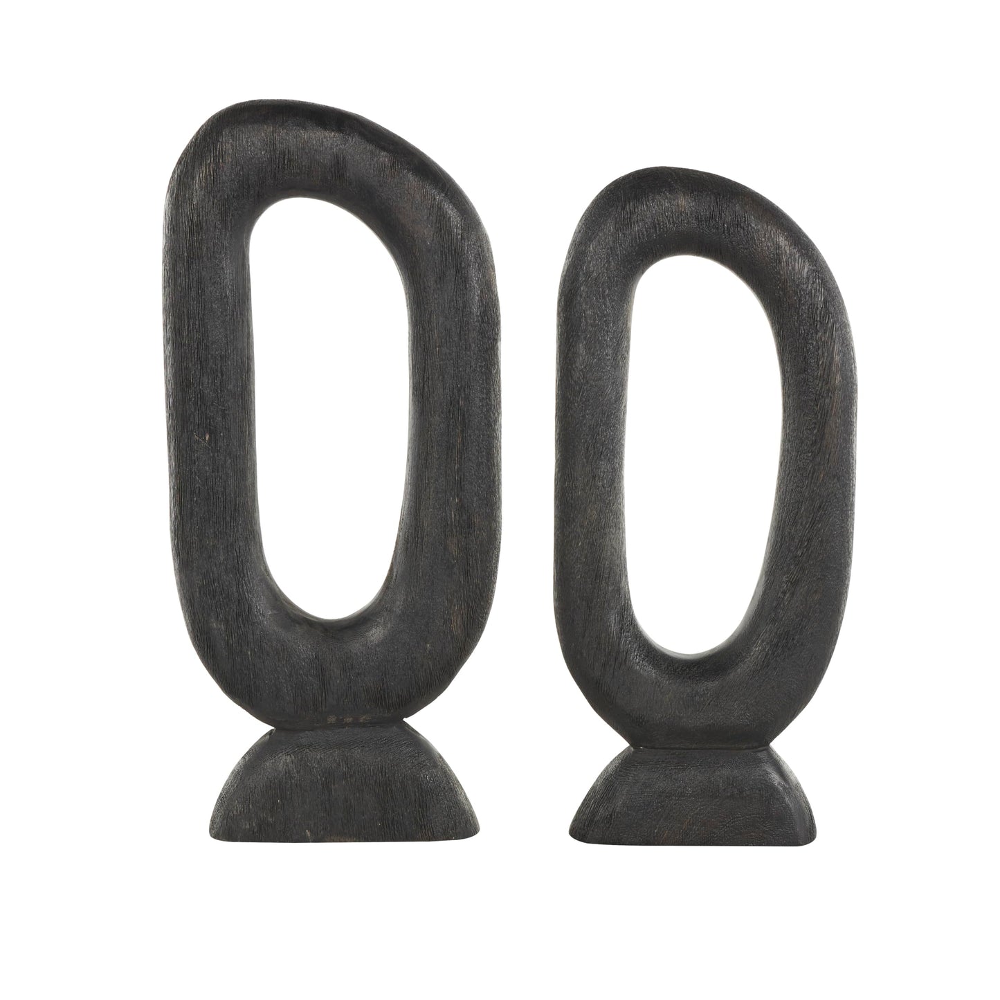 Deco 79 Mango Wood Abstract Decorative Sculpture Cutout Oval Home Decor Statues, Set of 2 Accent Figurines 20", 18"H, Black