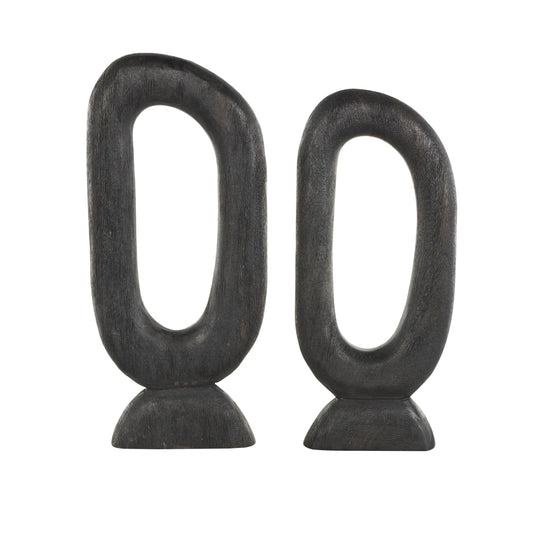 Deco 79 Mango Wood Abstract Decorative Sculpture Cutout Oval Home Decor Statues, Set of 2 Accent Figurines 20", 18"H, Black