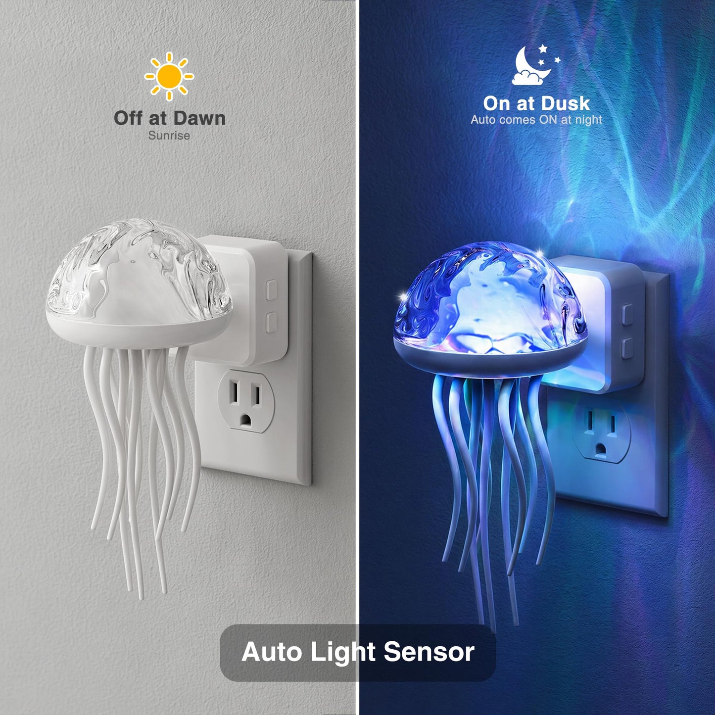JandCase Night Lights Plug Into Wall, Jellyfish Projector Night Lights, 180° Dynamic Rotating Jellyfish Lamp with Dusk to Dawn Sensor, for Adults Teen Girl Gifts Decor Aesthetic