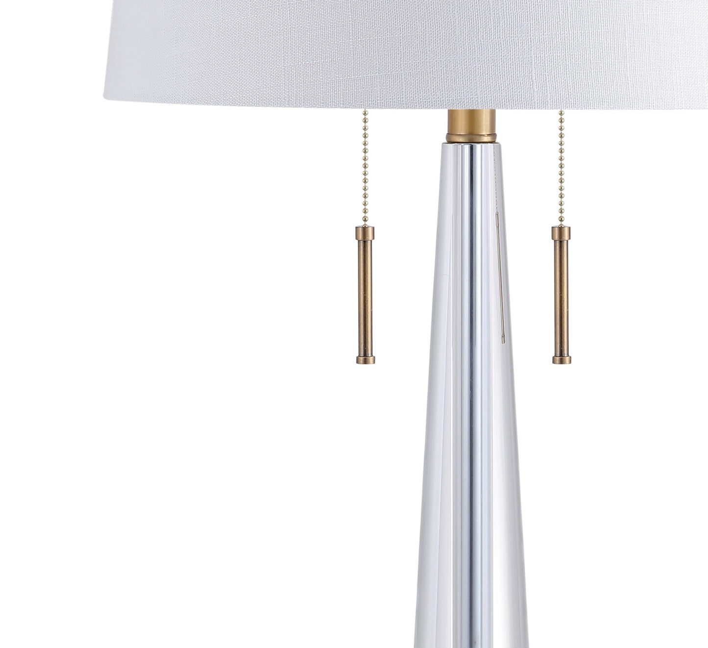 JONATHAN Y 29.5" Clear/Brass Gold 2-Light Crystal LED Table Lamp, Contemporary Glam Bedside Lamp for Living Room, White Linen Drum Shade, Pull Chain, LED Bulbs Included JYL2018A