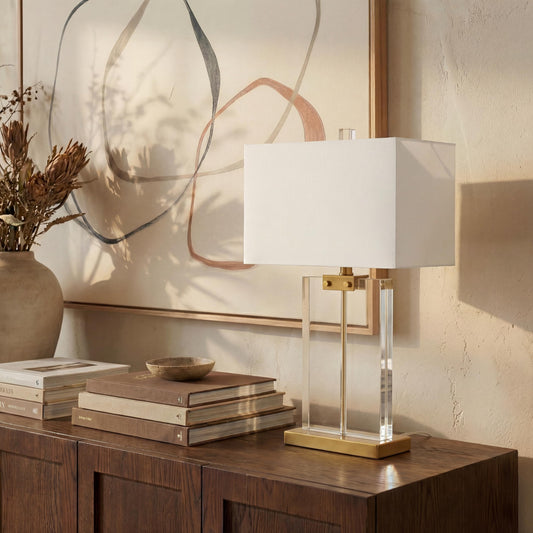SAFAVIEH Couture Lighting - Maddock 25.5-Inch Crystal Table Lamp - Clear & Gold - Modern Sculpted Body Design - Ideal for Living Room, Bedroom, Entryway, Home Office - LED Bulb Included (CTL1033A)