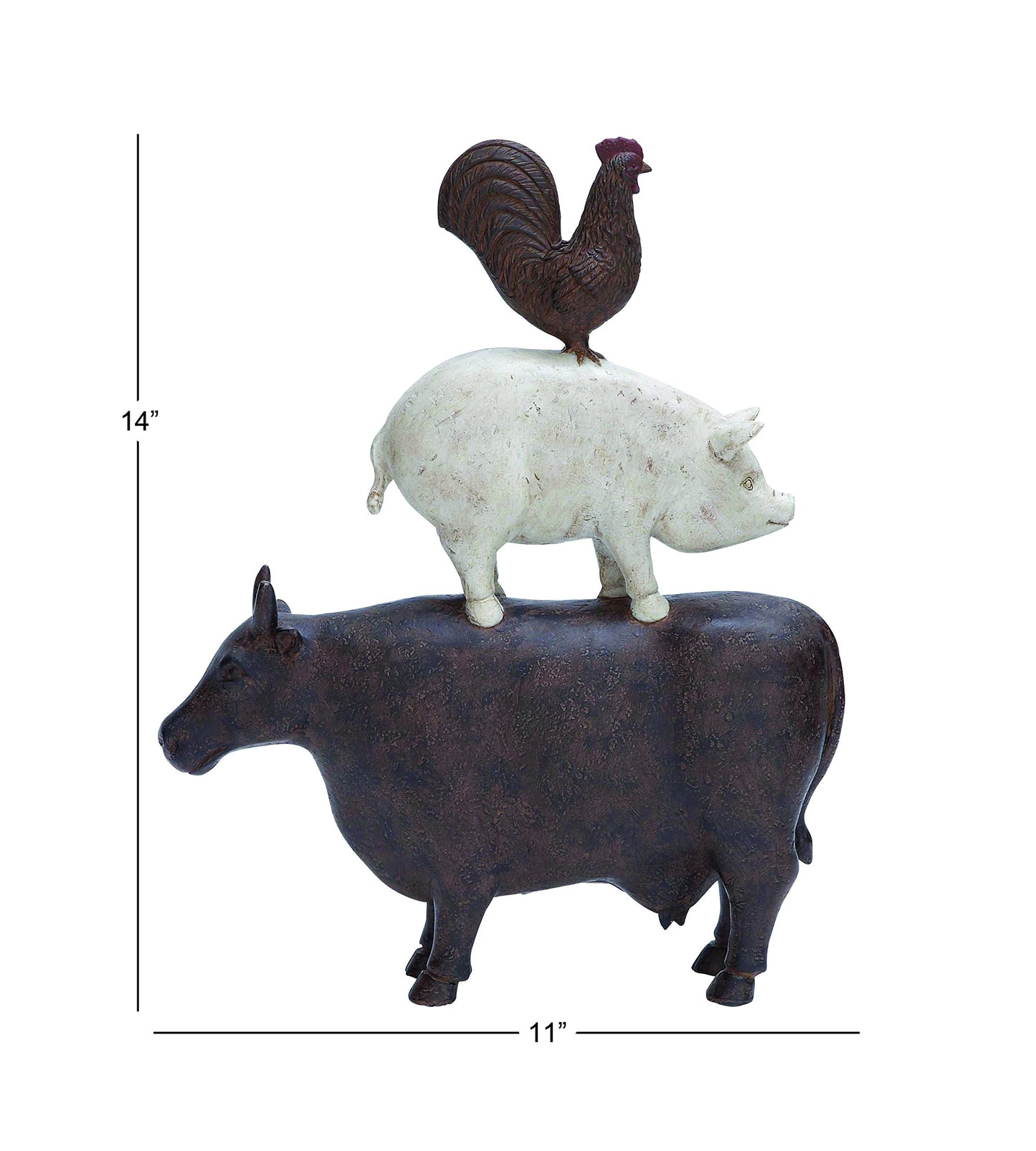 Deco 79 Polystone Farm Animals Decorative Sculpture Stacked Home Decor Statue, Accent Figurine 11" x 3" x 14", Brown