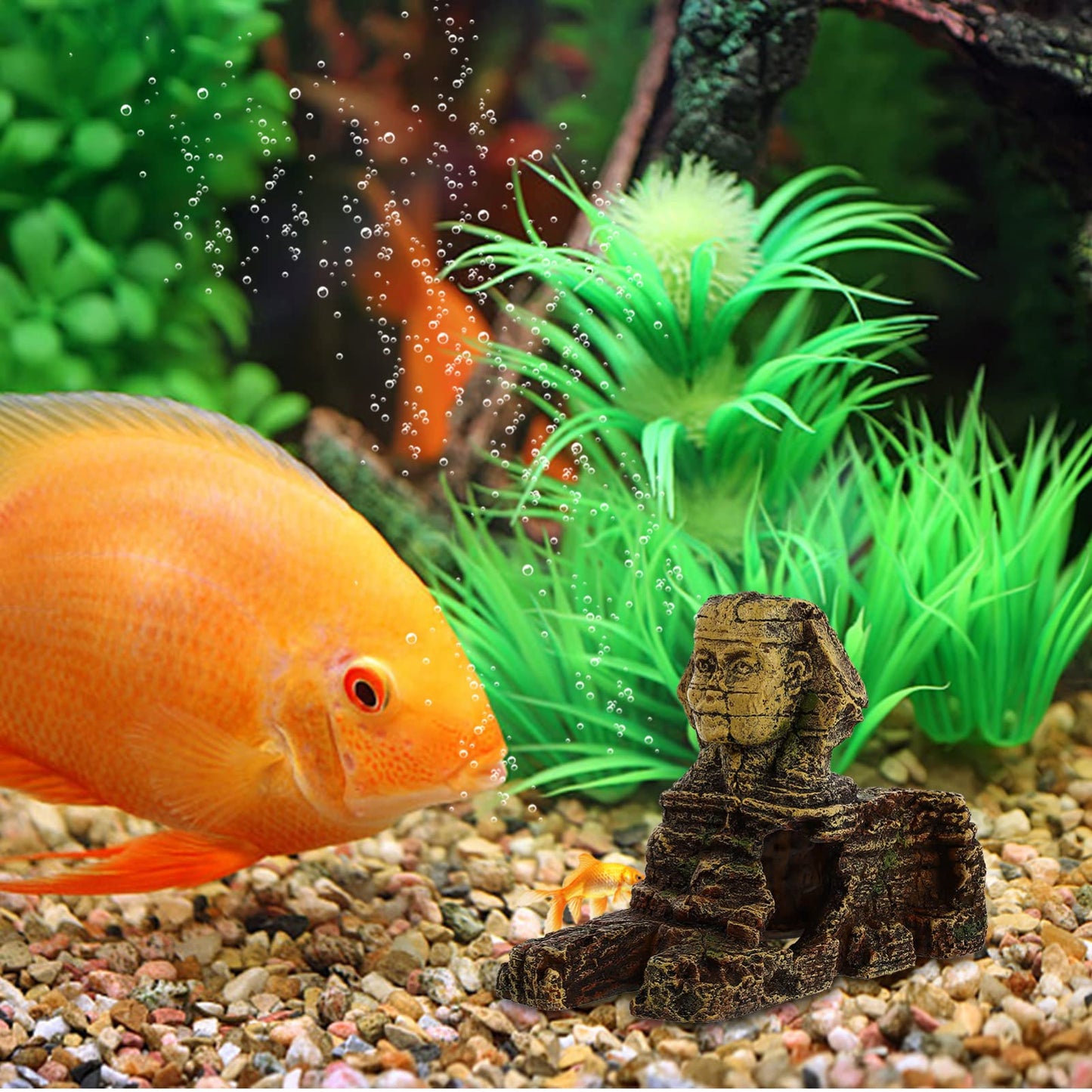 balacoo Aquarium Sphinx Statue Ornament 8.26X3.54X5.51In Golden Resin Egyptian Fish Tank Decor for Freshwater Saltwater Landscaping Betta Hides Desktop Decoration