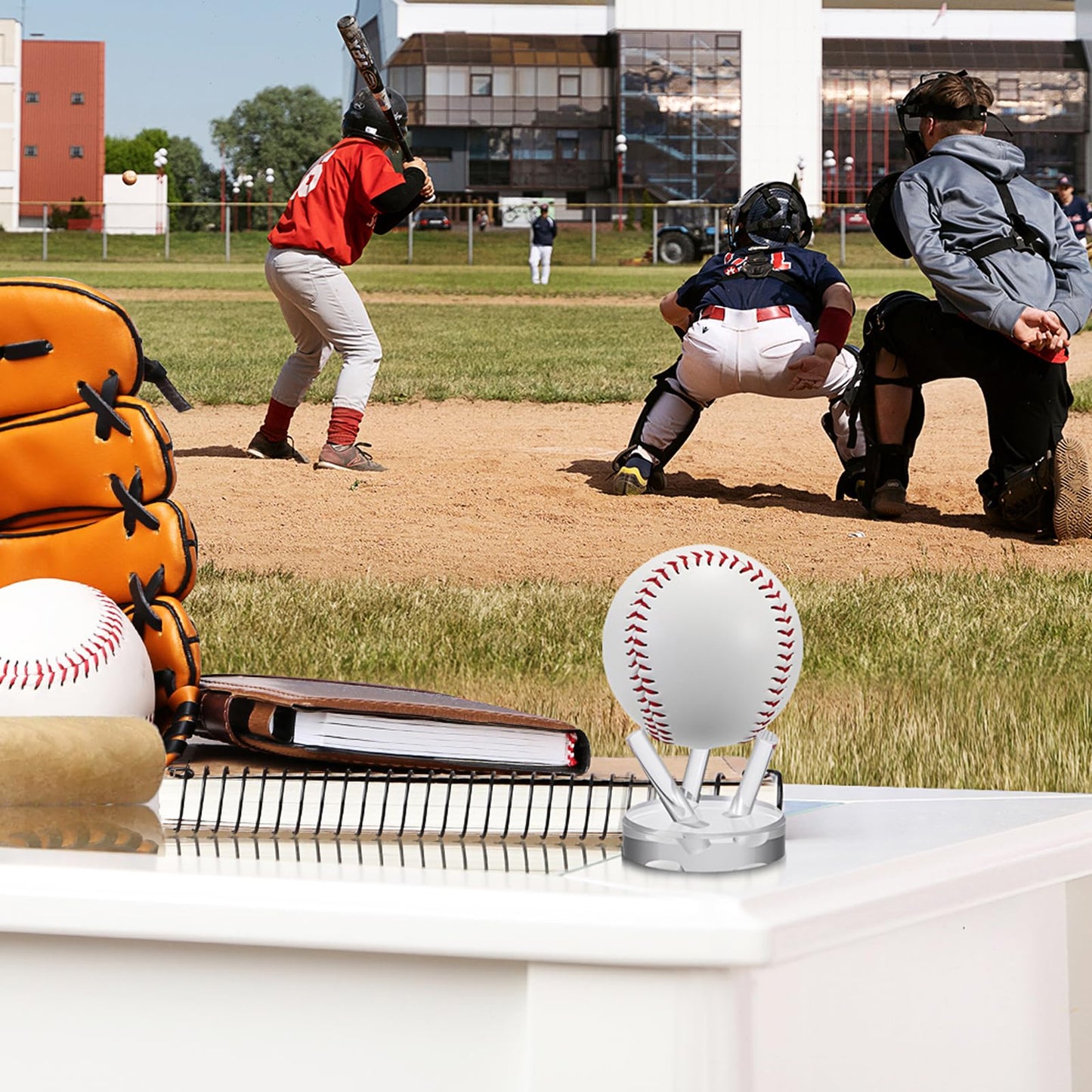 GUSHBIN 2 Packs Acrylic Softball Display Pedestal Sphere Stand with Round Holder for Baseball Tennis Golf Clear Rock Holder for Fossil Minerals, 2.4 Inch x 1.9 Inch