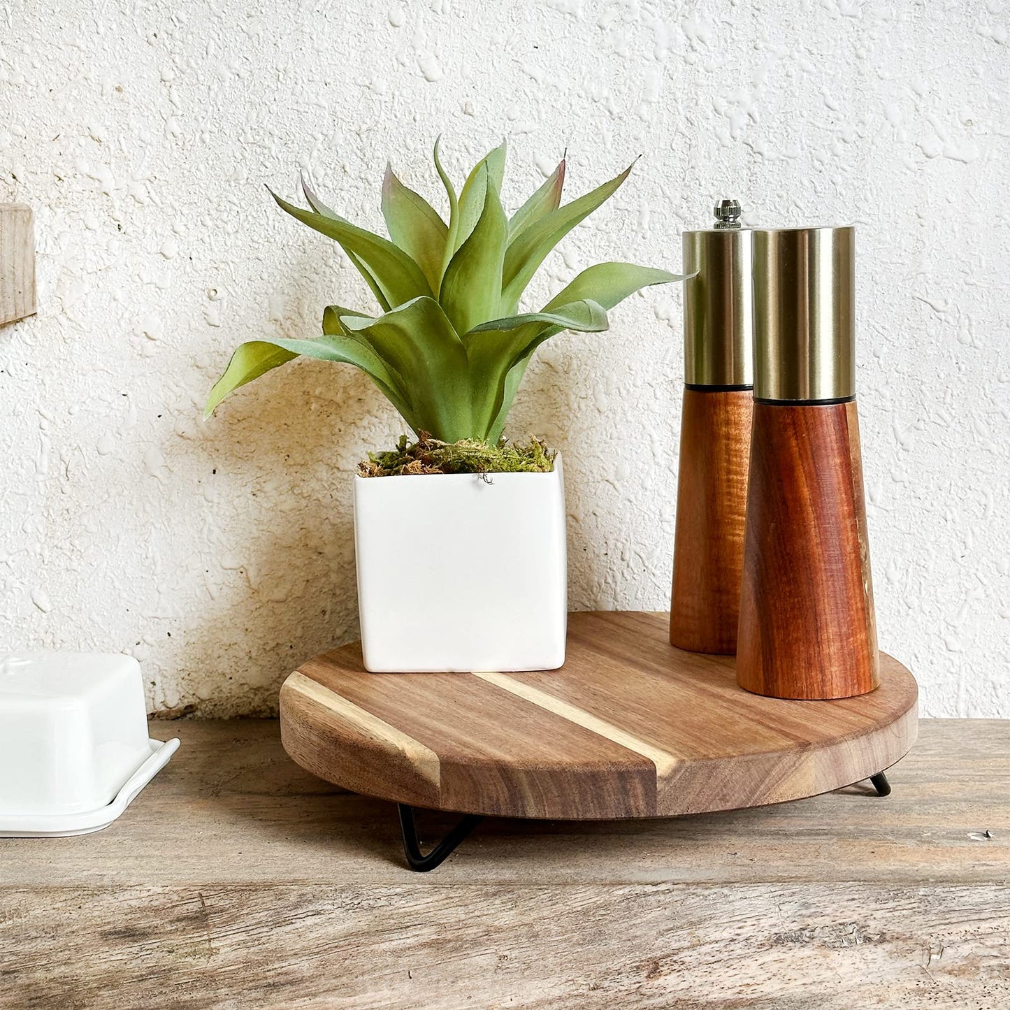 WILDMOS Decorative Round Wood Riser for Display,Pedestal Tray for Home or Kitchen and Bathroom Countertop Organizer,Farmhouse Kitchen Counter Decor Tray. (12-inch)