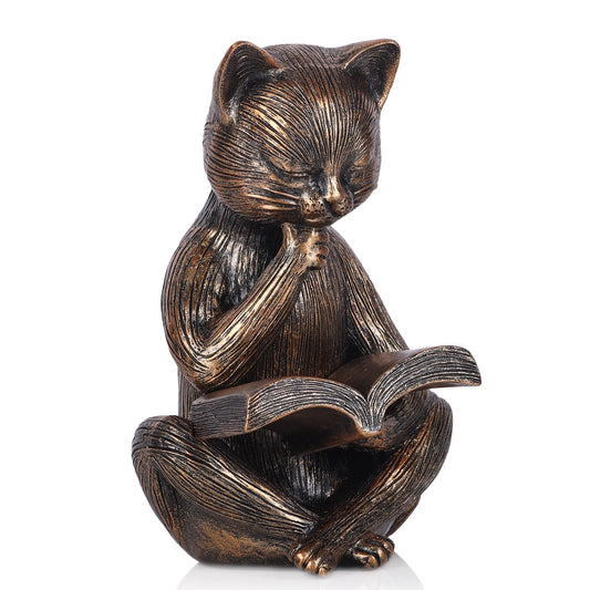 orenm Vintage Reading Cat Figurine - Resin Cat Statue,Gifts for Cats Lover,for Home Office Bookshelf Decor, Bedroom Living Room Desk Ornament, Collectible Meditation Sculpture.(6.3in H)