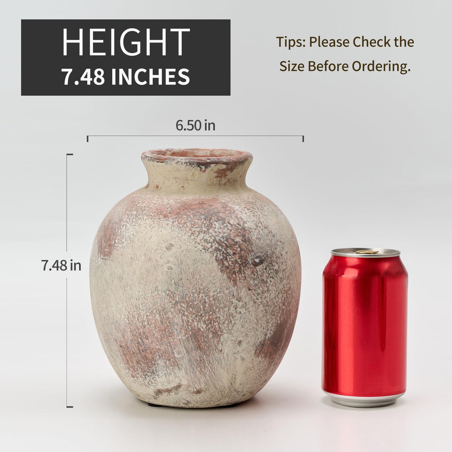 SIDUCAL Ceramic Decorative Flower Vase | 7.48 Inch Pottery Rustic Farmhouse Boho Vase for Home Decor, Table, Living Room, Bathroom, Coffee Desk, Shelf, Mantel Decoration, Wedding, Terra