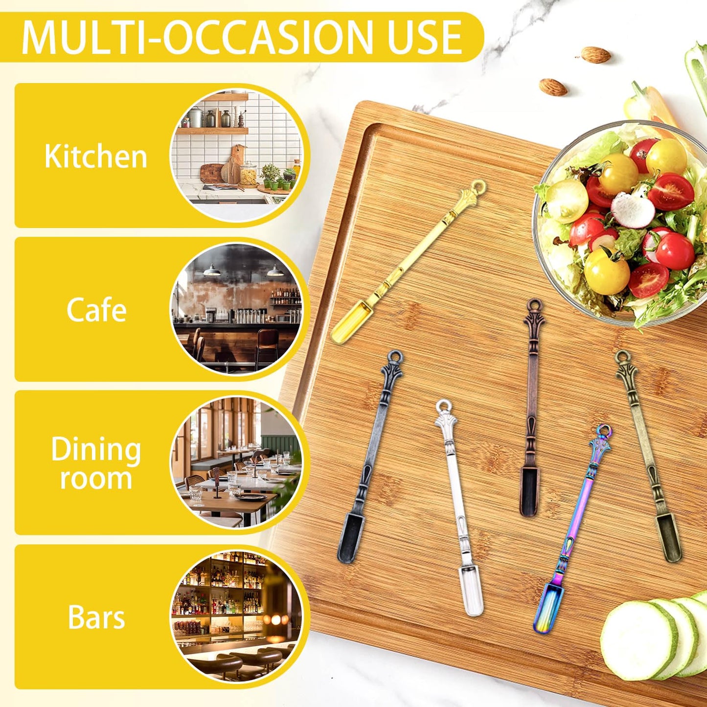 48 Pcs Mini Metal Spoons, Spice Spoons, Tiny Spoons for Powder, Necklace with Spoon, Shovel Keychain for DIY Spices, Herbs, Powder, Coffee, Sugar (Colorful)