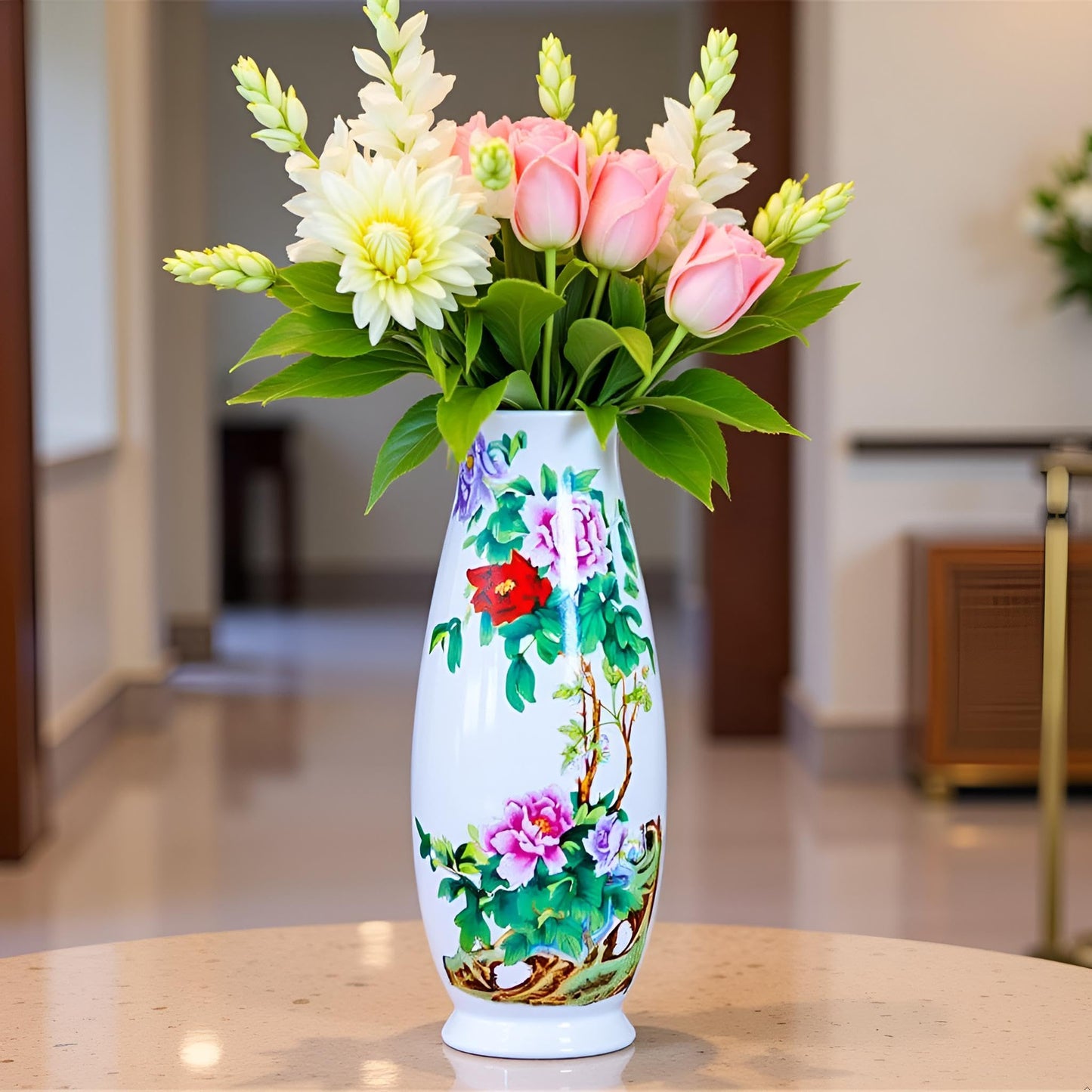 MTME Porcelain Figurines, Jingdezhen Decorative Flower vase, Inserting Sr. Home Decor, Wedding Gifts, Aesthetic Sculpture Home décor (Peony Green)