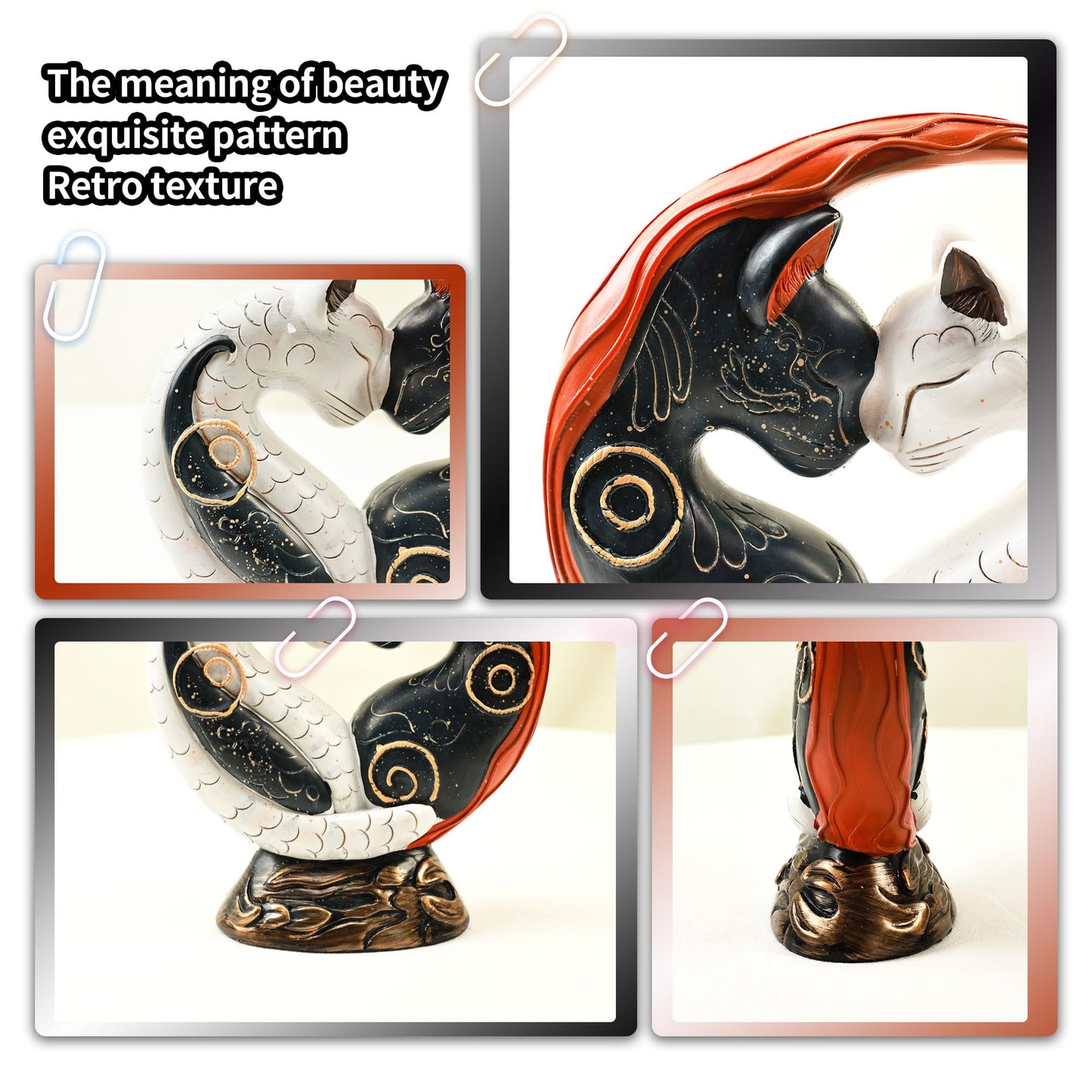 JNMYHM Black and White Cat Yin Yang Art Desk Decors for Home Office Decoration, Unique Resin Statue Desktop Decoration, Gifts for Women Men Cats Lover