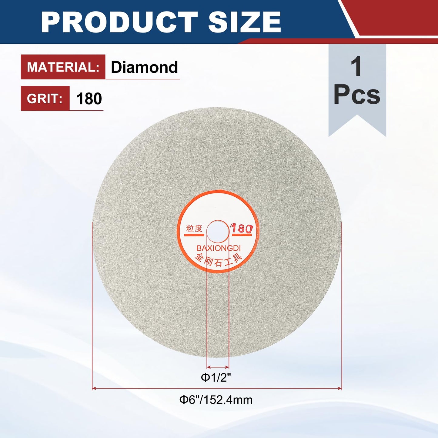 Intoolish 6 Inch x 1/2" Arbor Diamond Flat Lap Disc, 180 Grit Diamond Grinding Disc for Grinder Machine - Lapping Polishing Discs for Sanding Glass Stone Ceramics