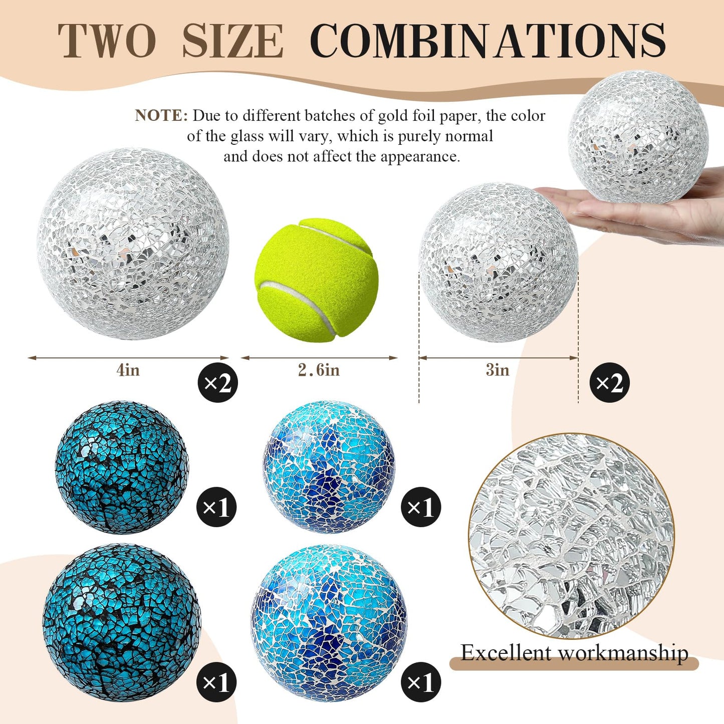 Qinyoung White 8 Pcs Decorative Ball for Bowls, 3'' 4'' Glass Mosaic Sphere Decorative Orbs for Centerpiece Bowls Vase Fillers, Wedding, Party, Coffee Table & Home Decor (Blue,Cyan)