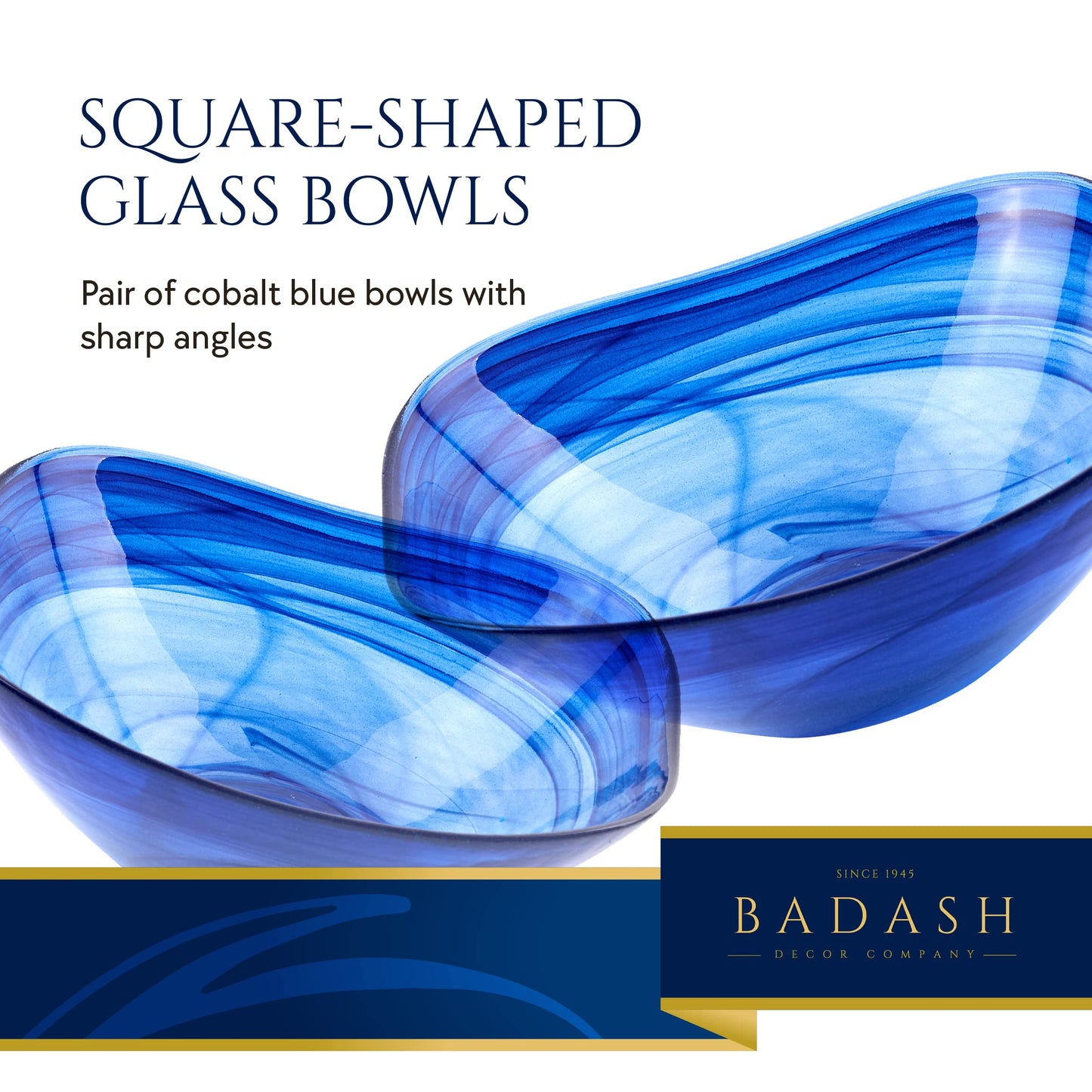 Badash Small Square Decorative Bowl, Alabaster Glass Candy Dish, Home Décor Table Accent Bowl, 6” Diameter, Pair of 2, Cobalt Blue