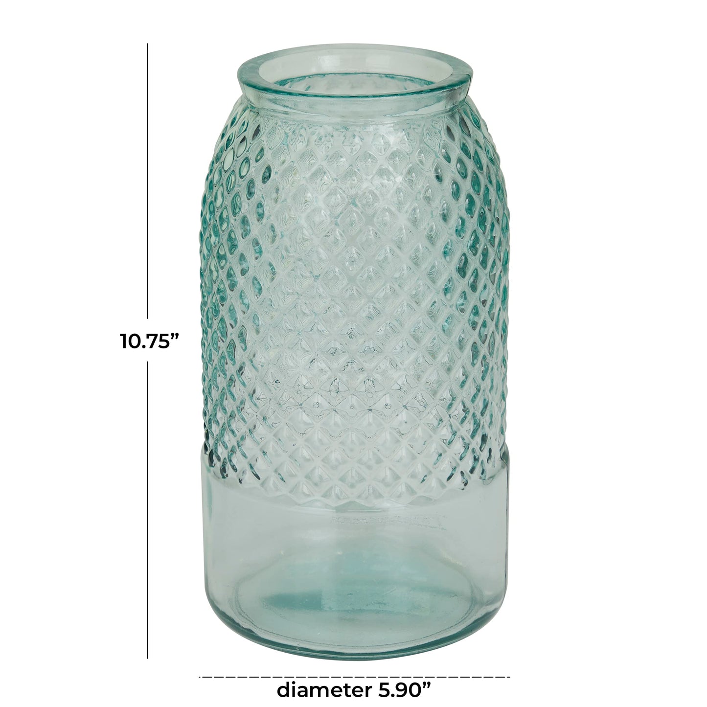 Deco 79 Recycled Glass Decorative Vase Spanish Decorative Container, Decorative Keepsake Box 6" x 6" x 11", Blue