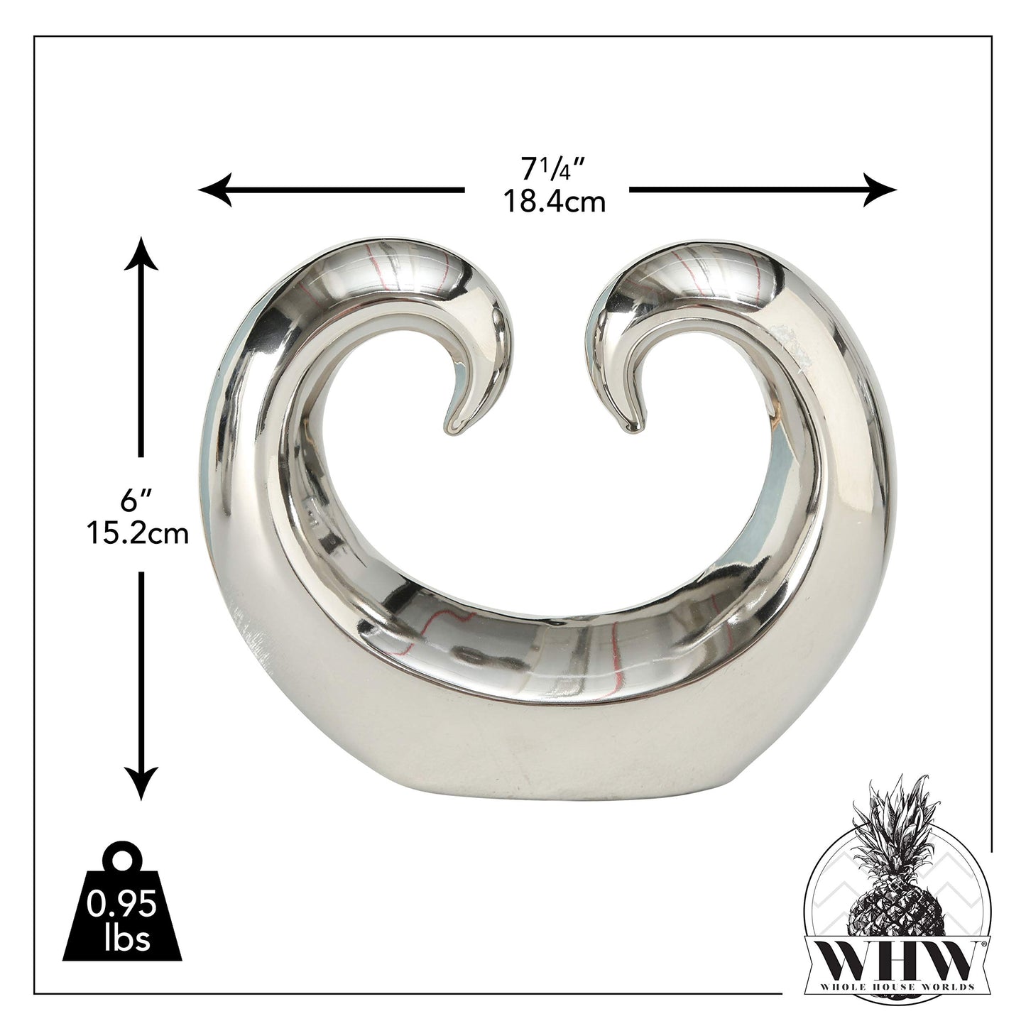 WHW Whole House Worlds Eternity Double Curled Wave Sculpture, Set of 2, Modern Art, Silver Titanium Glazed Ceramic Stoneware, 8 1/4 Inches, Abstract Table Top Accent