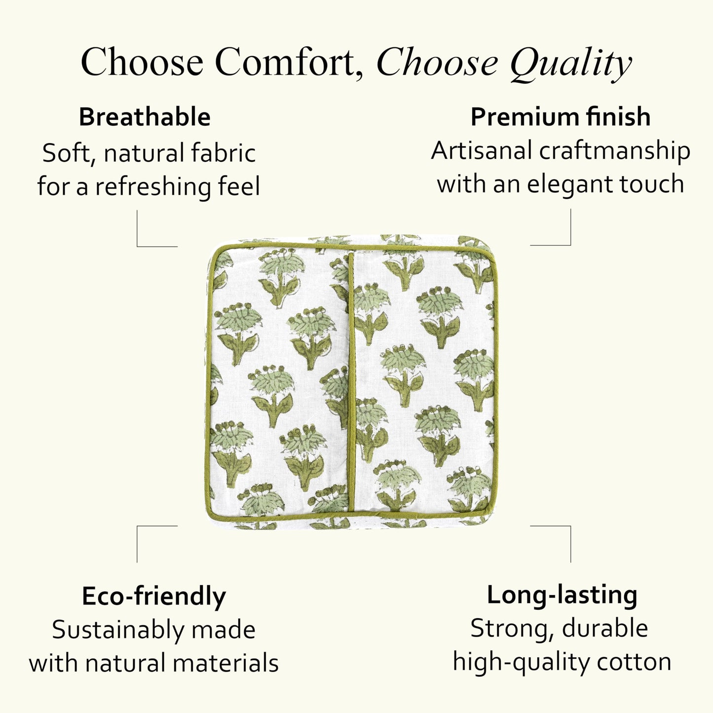 CPC Emerald Green Hand Block Print Cotton Ruffle Tissue Box Cover 4.5"x4.5"x5"Inch, Square Decorative Tissue Holder Cover for Bathroom, Living Room, Bedroom, Home Décor, Vanity, Car Gift for Summer
