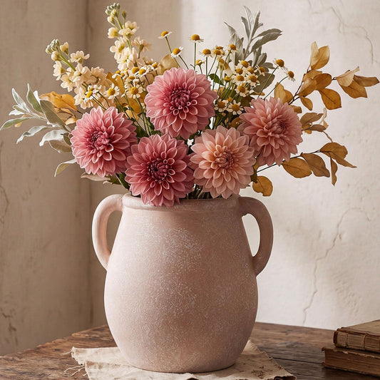 Jaxoriel Ceramic Flower Vase Home Decor - 7 inch Farmhouse Rustic Vase Decorative Pottery Terracotta Vases for Living Room House Book Shelf Office Coffee Desk Dining Fireplace Wedding Centerpiece
