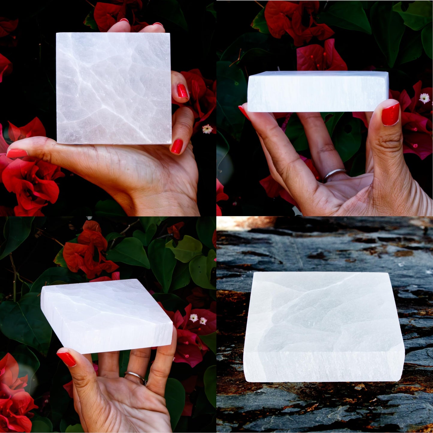 Om Zone Selenite Charging Plate for Cleansing Crystals & Healing Stones, Meditation, Reiki, Protection Crystals, Spiritual Gift (4, 3" Square)