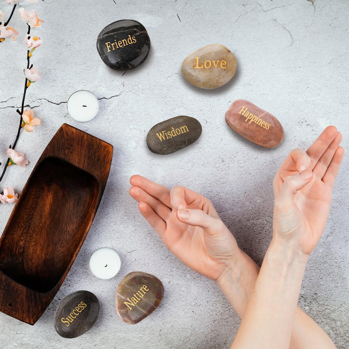 Jucoan 25 Pack Engraved Inspirational Stones with Different Words, 1-2 Inch Encouragement Rocks, Prayer Faith Stones Zen Stone Motivational Gifts for Easter Wedding Bridal Shower