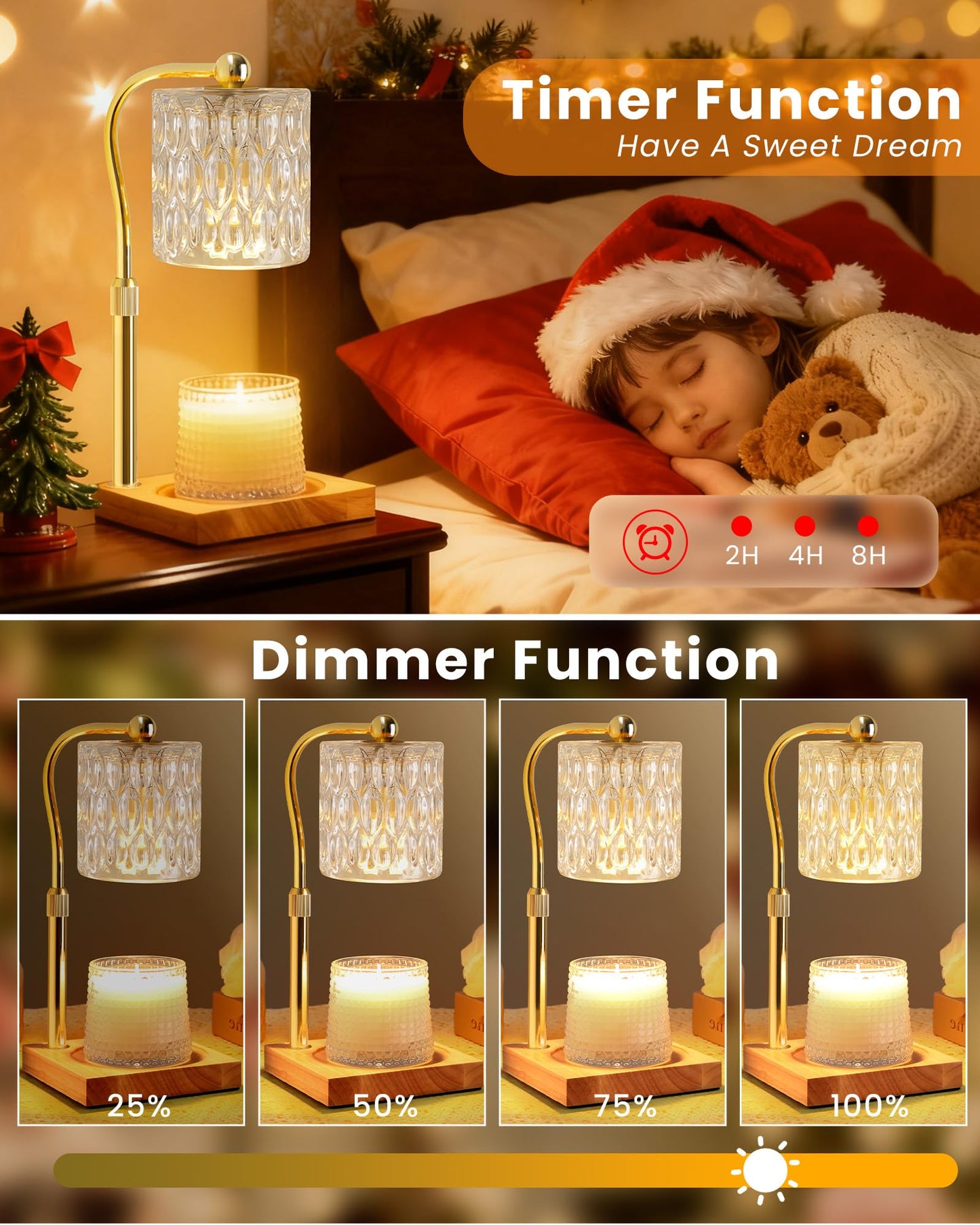 Candle Warmer Lamp Adjustable Height with Timer Dimmer, Dimmable Glass Wax Melt Warmer Light for Scented Jar, Present for Women Candle Lovers Christmas House Warming Home Decor Brithday, Crystal